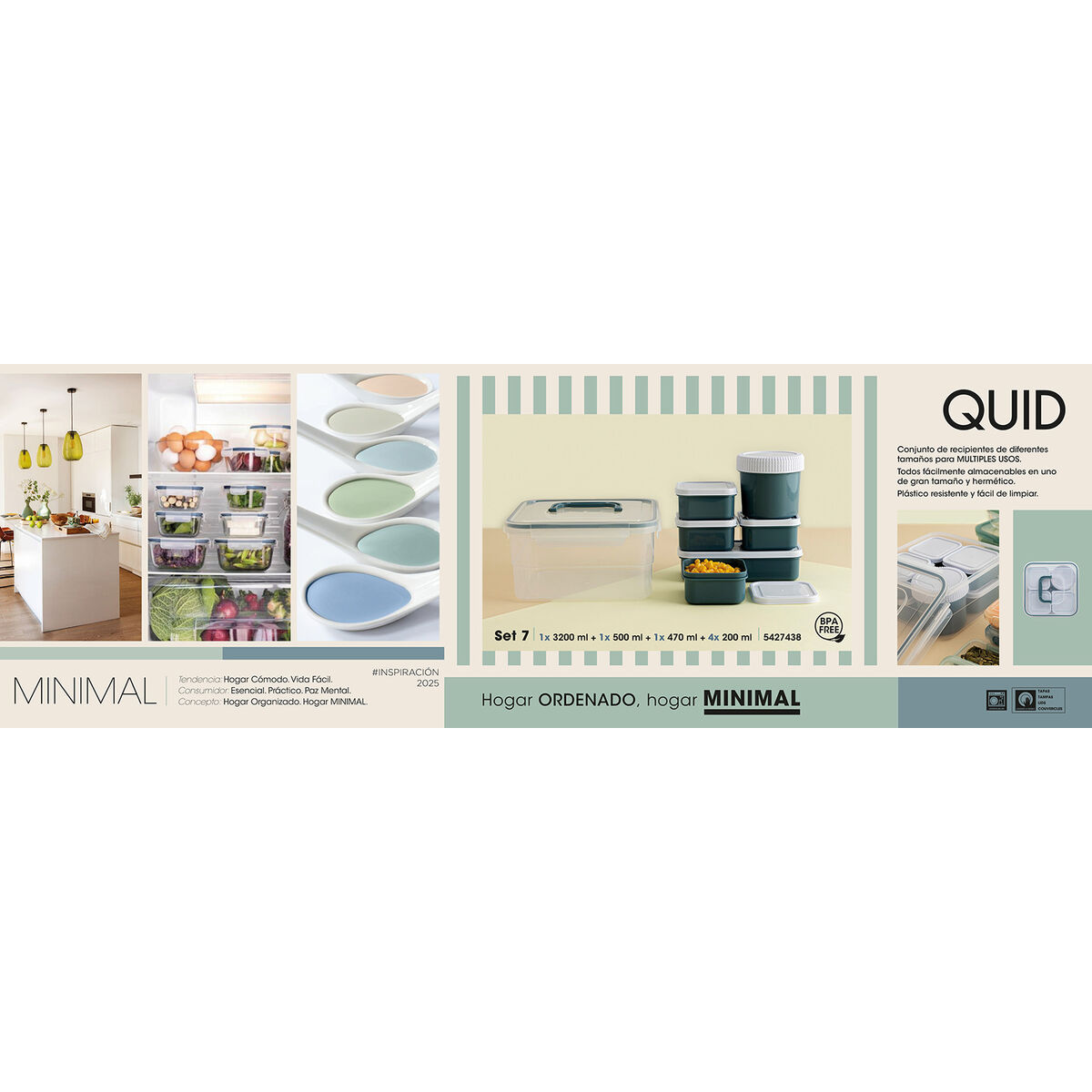 Set de Recipientes de Cocina Herméticos Apilables Quid Minimal 7 Piezas