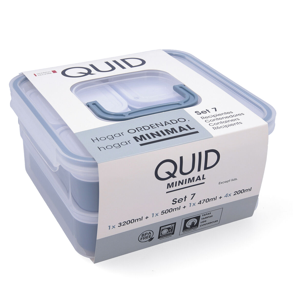 Set de Recipientes de Cocina Herméticos Apilables Quid Minimal 7 Piezas
