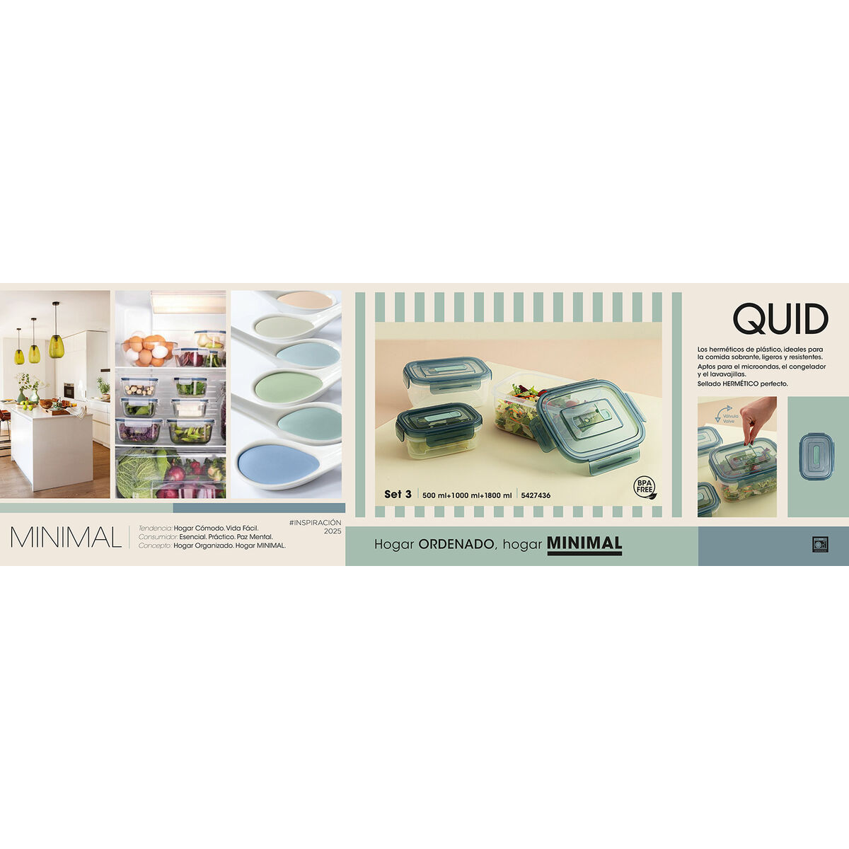 Set de Fiambreras Quid Minimal Verde Plástico 500 ml 1 L 1,8 L 3 Piezas