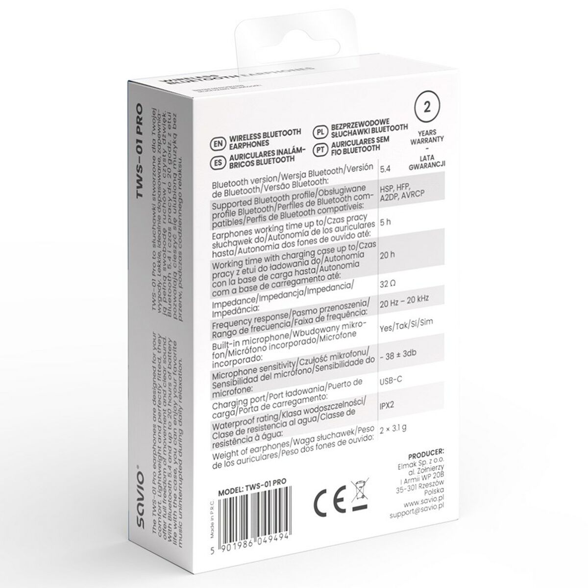 Auriculares Inalámbricos Savio TWS-01PRO Blanco