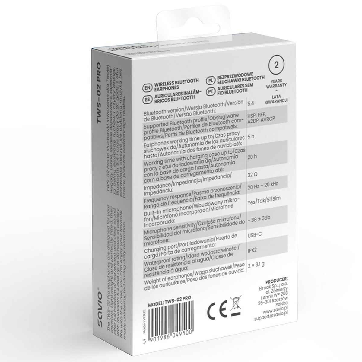 Auriculares Inalámbricos Savio TWS-02 PRO Negro black