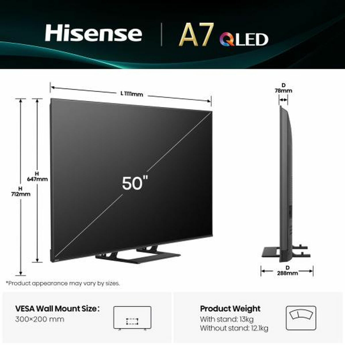 Smart TV Hisense 50A7Q 4K Ultra HD 50" LED HDR D-LED