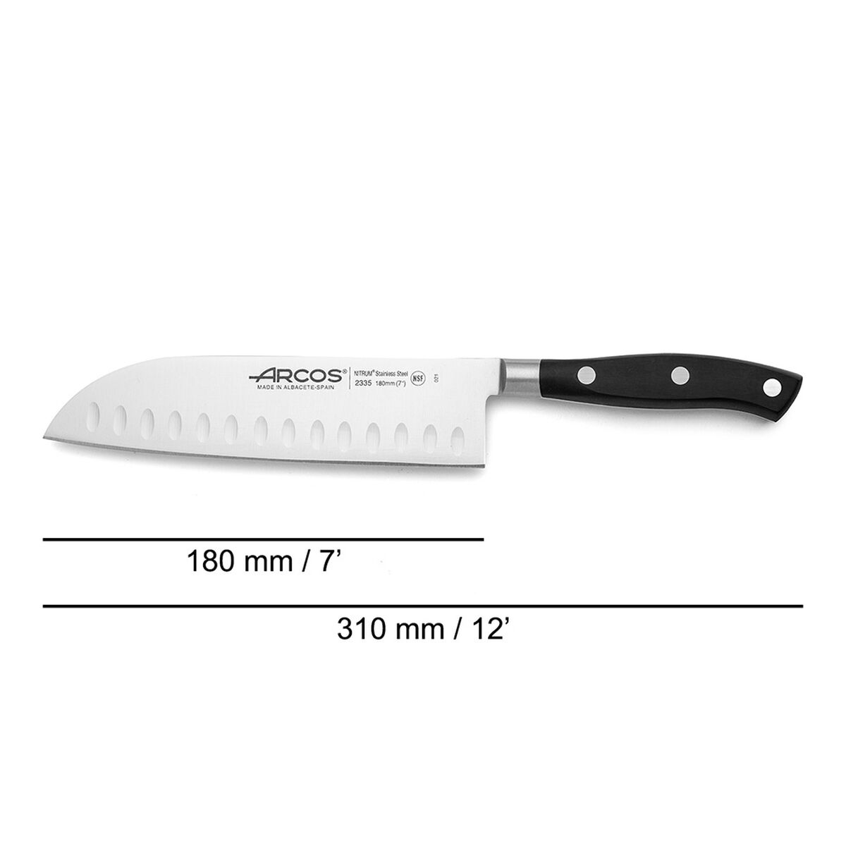 Cuchillo Santoku Arcos serie riviera Negro Acero Polioximetileno 18 cm