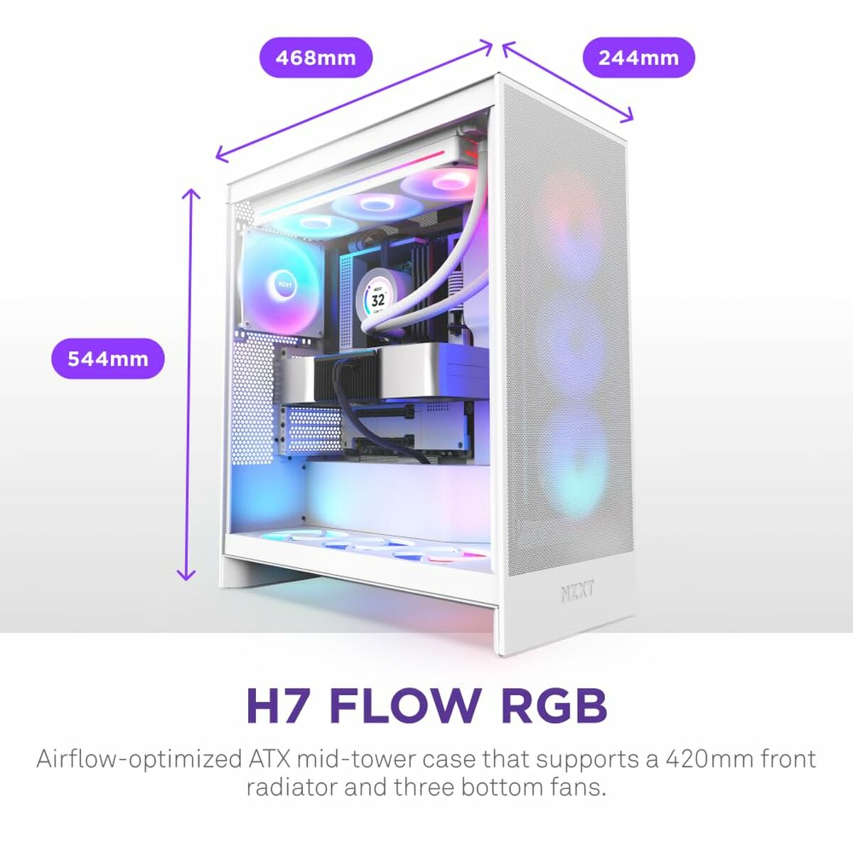 Caja Semitorre ATX NZXT H7 Flow RGB Midi Blanco
