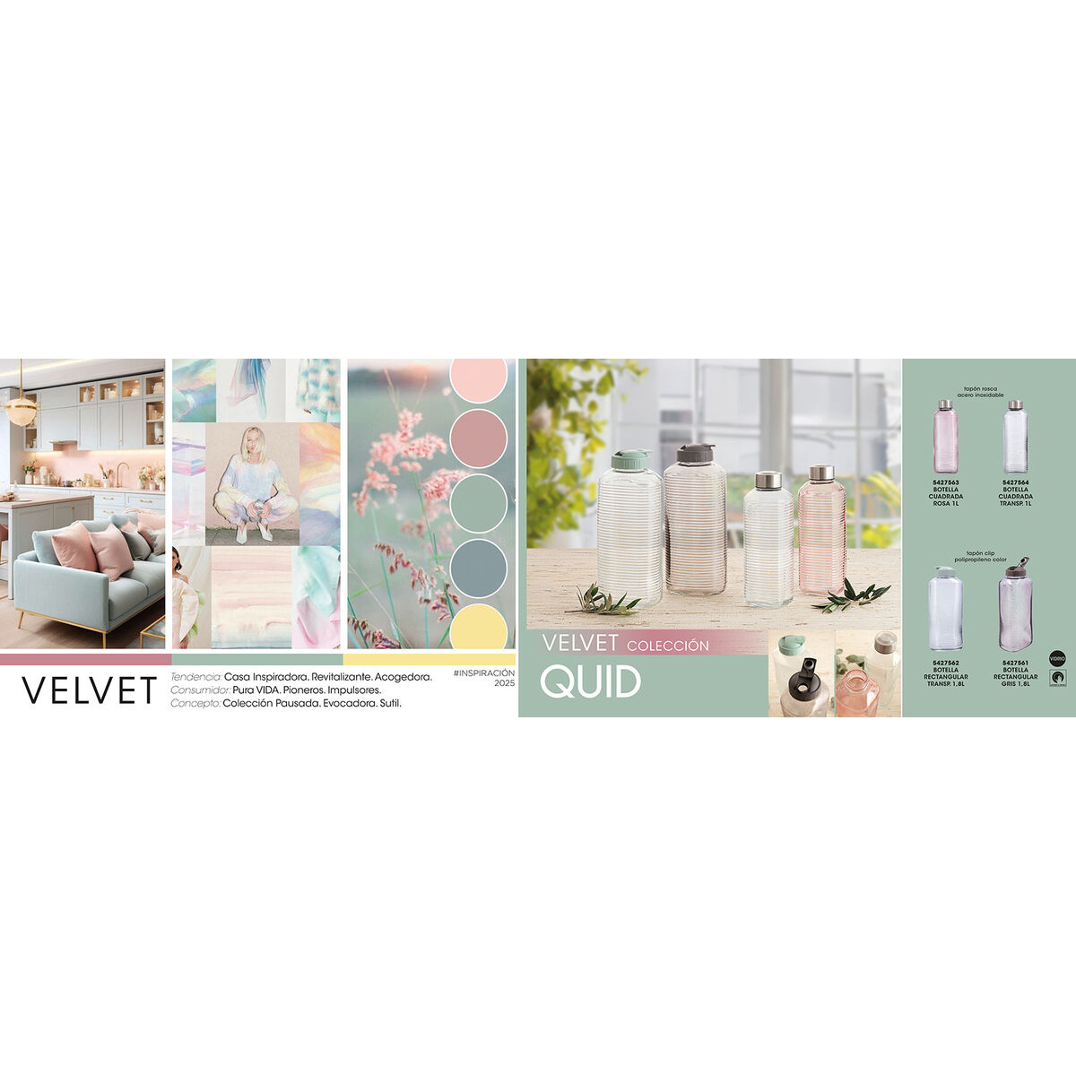 Botella de Agua Quid Velvet Gris Vidrio 1,8 L (6 Unidades)