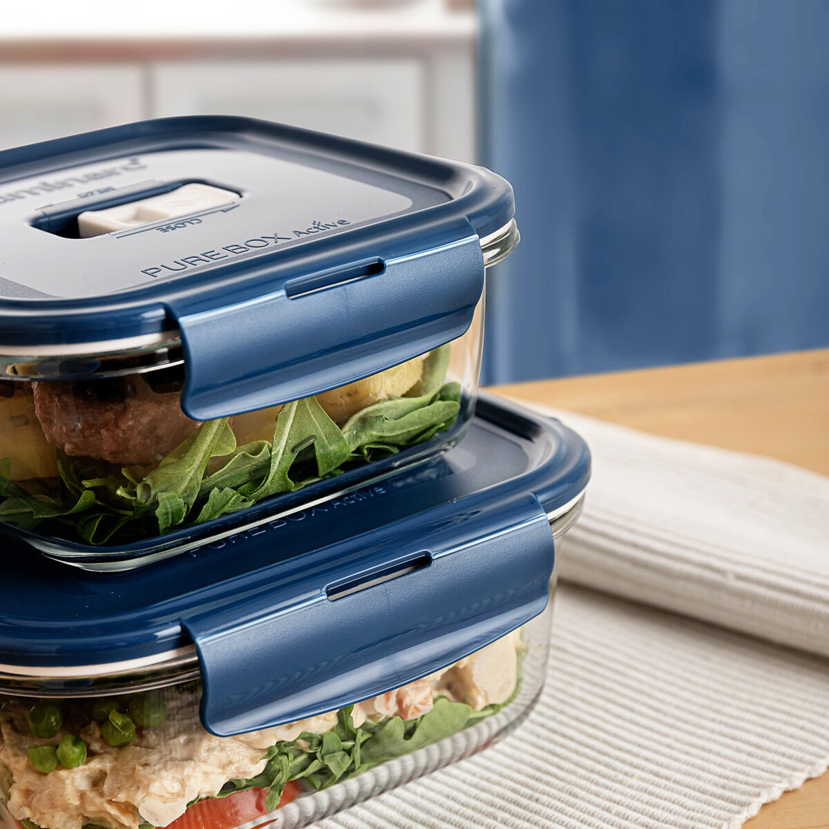 Fiambrera Hermética Luminarc Baltic Azul Vidrio 760 ml (6 Unidades)