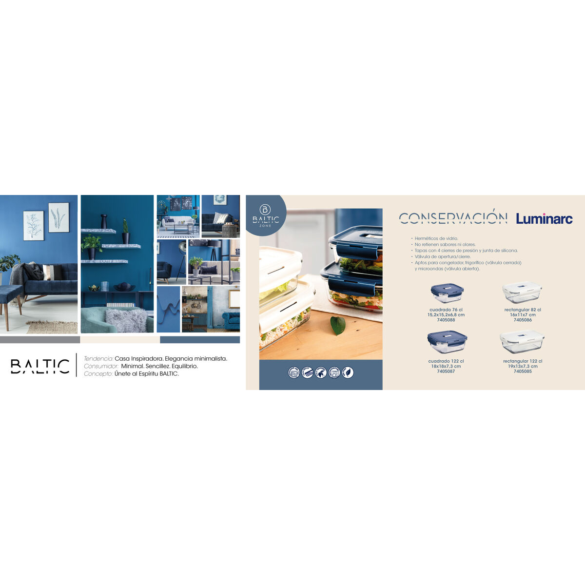 Fiambrera Hermética Luminarc Baltic Crema Vidrio 1,22 L (6 Unidades)