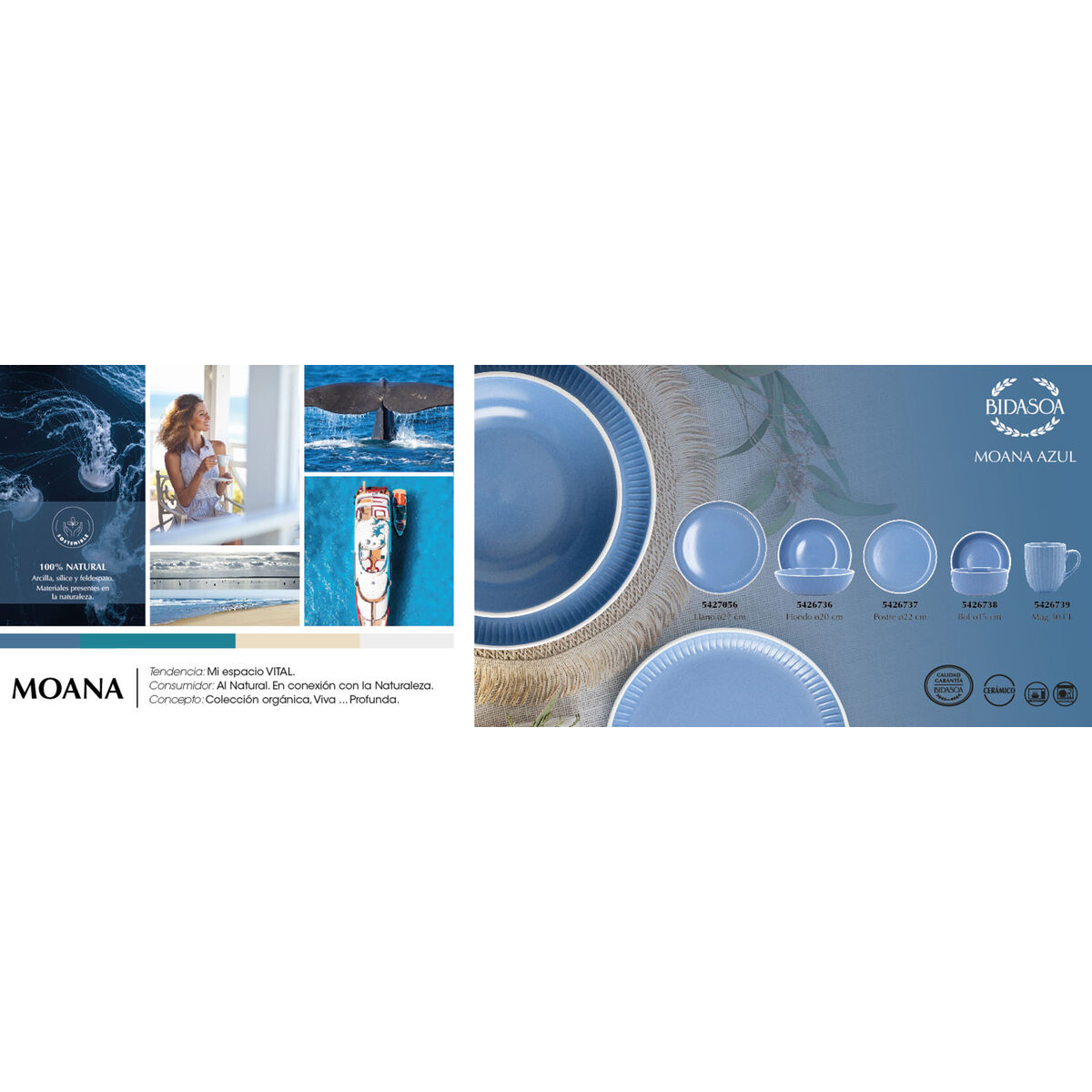 Plato Llano Bidasoa Moana Azul Cerámica Ø 26 cm (12 Unidades)