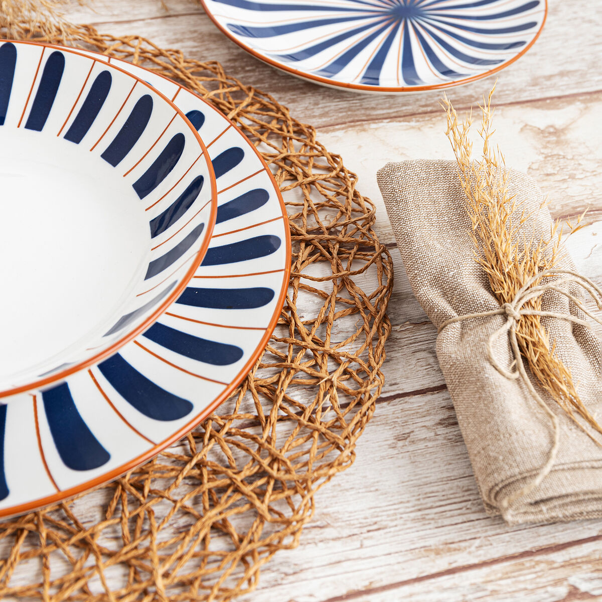 Plato Llano Bidasoa Oceanika Azul Cerámica Ø 27 cm (12 Unidades)