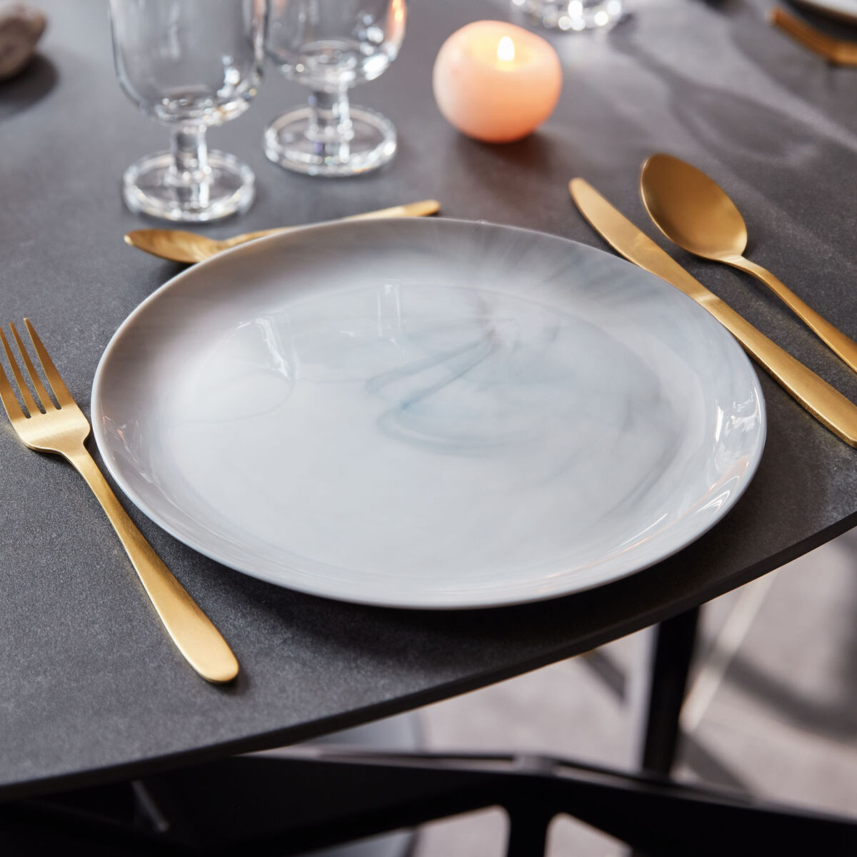 Plato Llano Luminarc Diwali Granit Marb Bicolor Vidrio Ø 25 cm (24 Unidades)