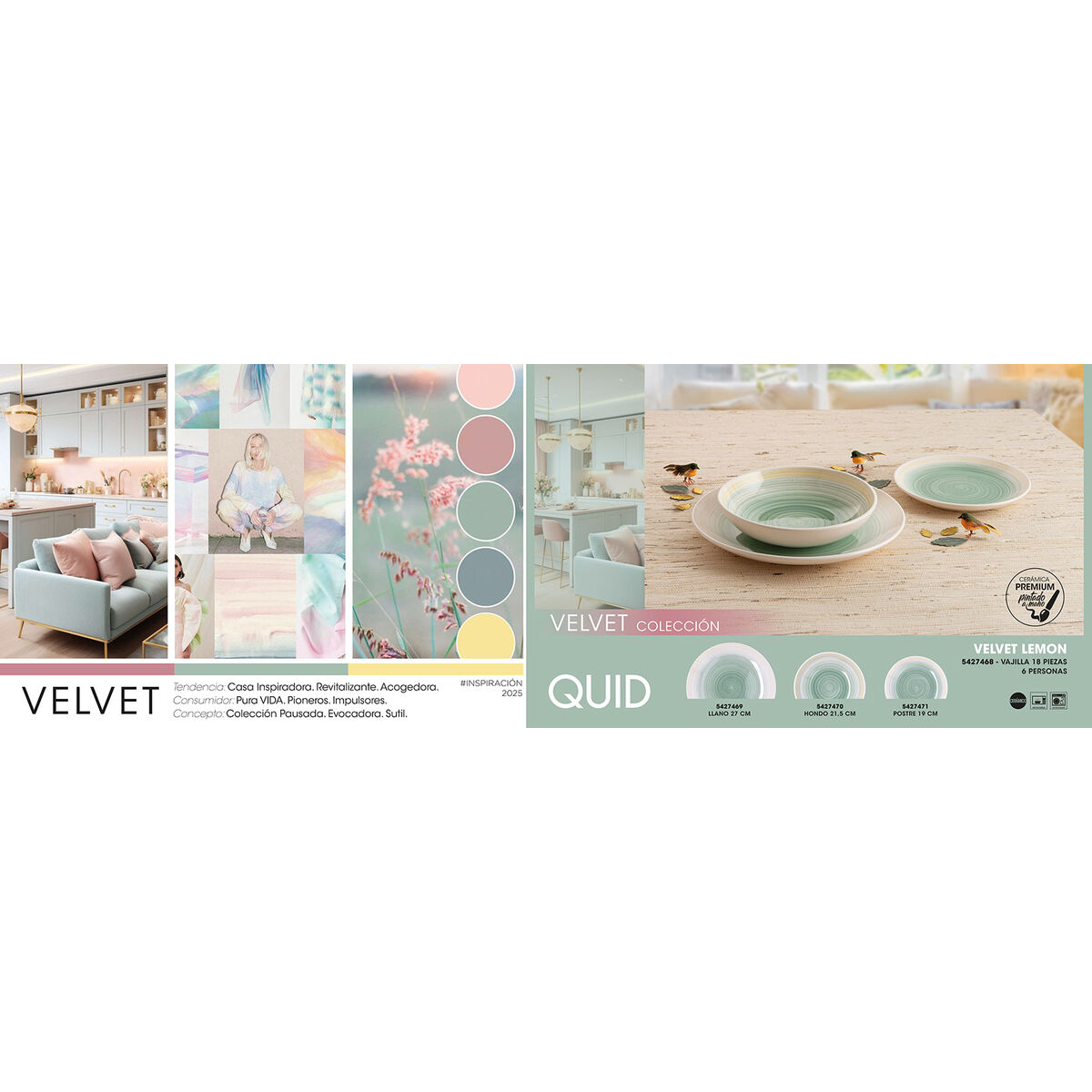 Plato Llano Quid Velvet Verde Cerámica Ø 27 cm (12 Unidades)