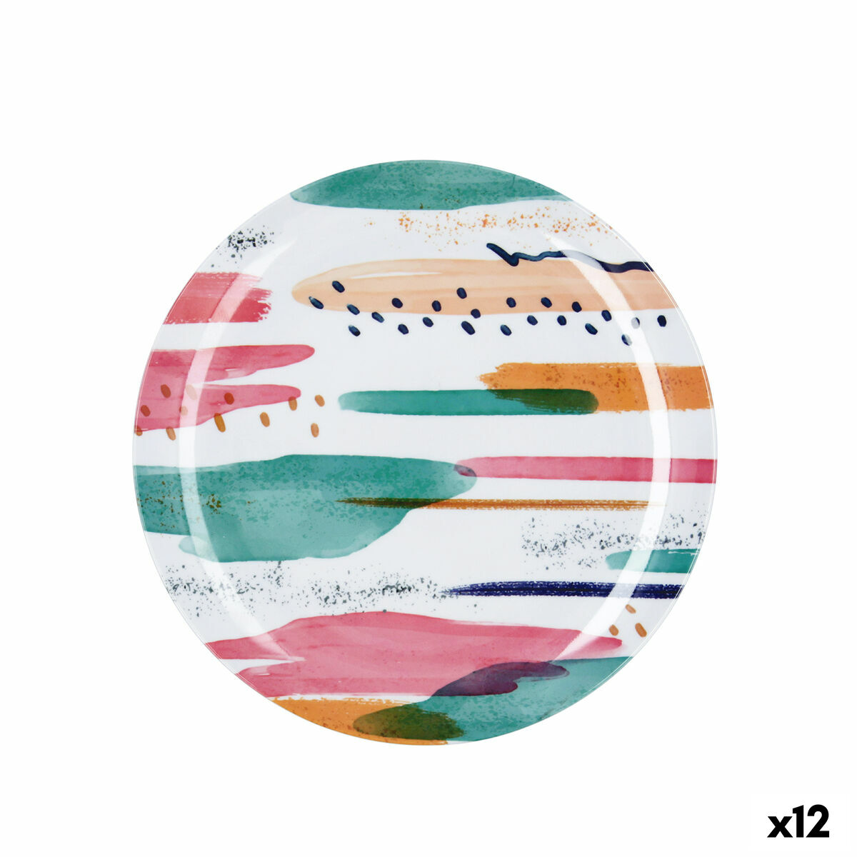Plato Llano Quid Acuarela Blanco Bioplástico Ø 25 cm (12 Unidades)