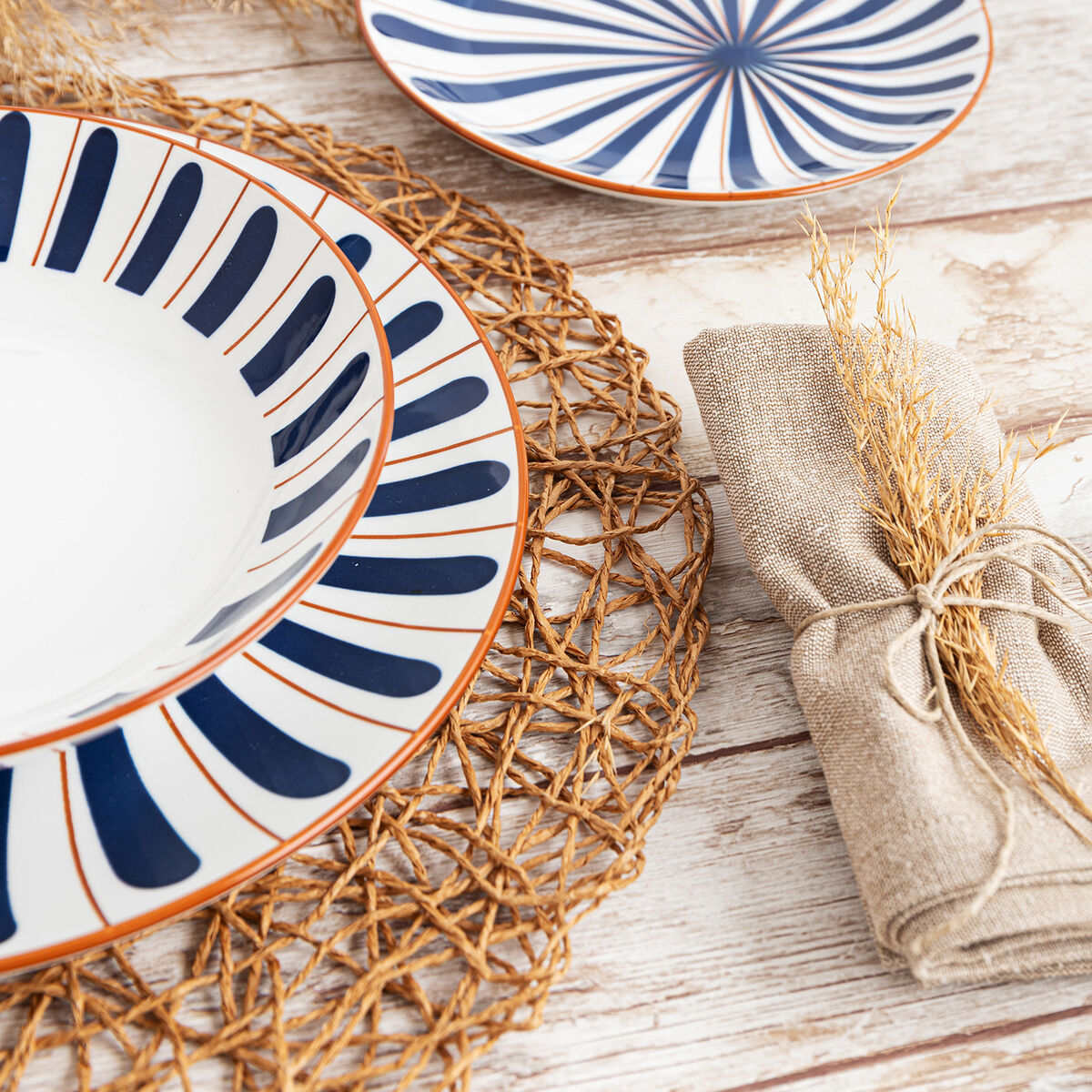 Plato Hondo Bidasoa Oceanika Azul Cerámica Ø 20 cm (12 Unidades)