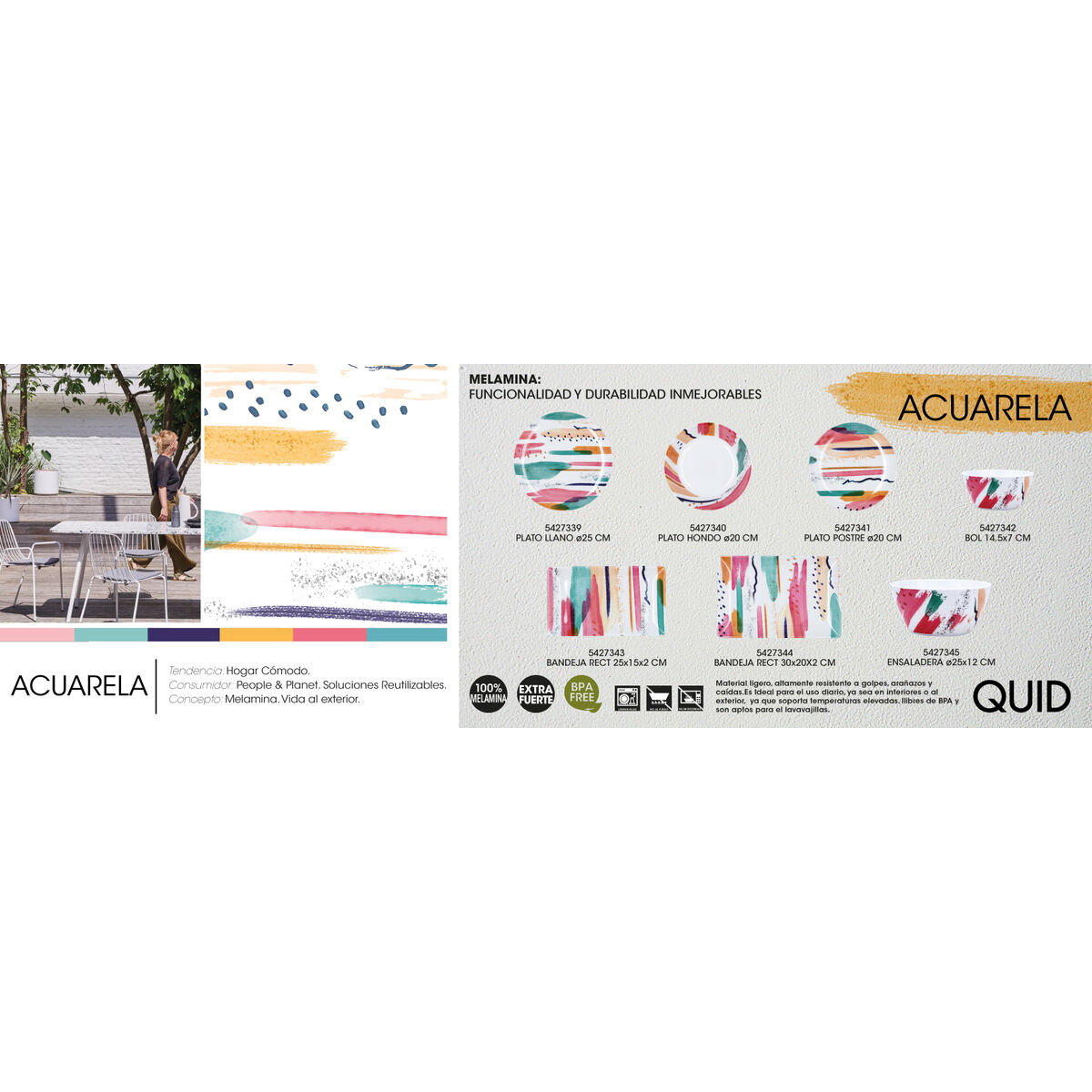 Plato Hondo Quid Acuarela Blanco Bioplástico Ø 20 cm (12 Unidades)