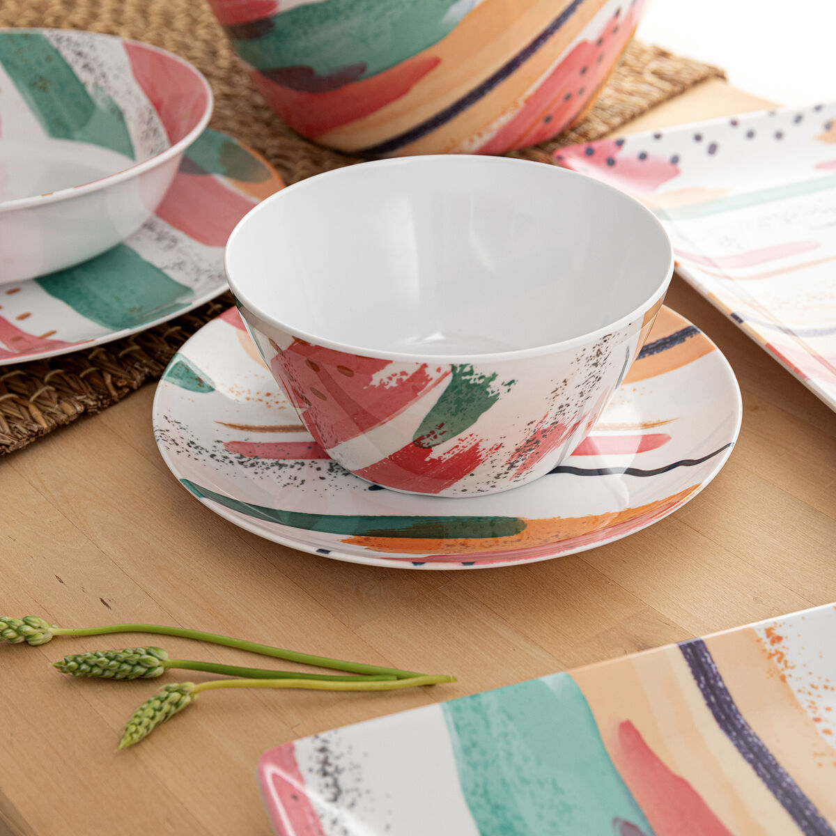 Plato Hondo Quid Acuarela Blanco Bioplástico Ø 20 cm (12 Unidades)