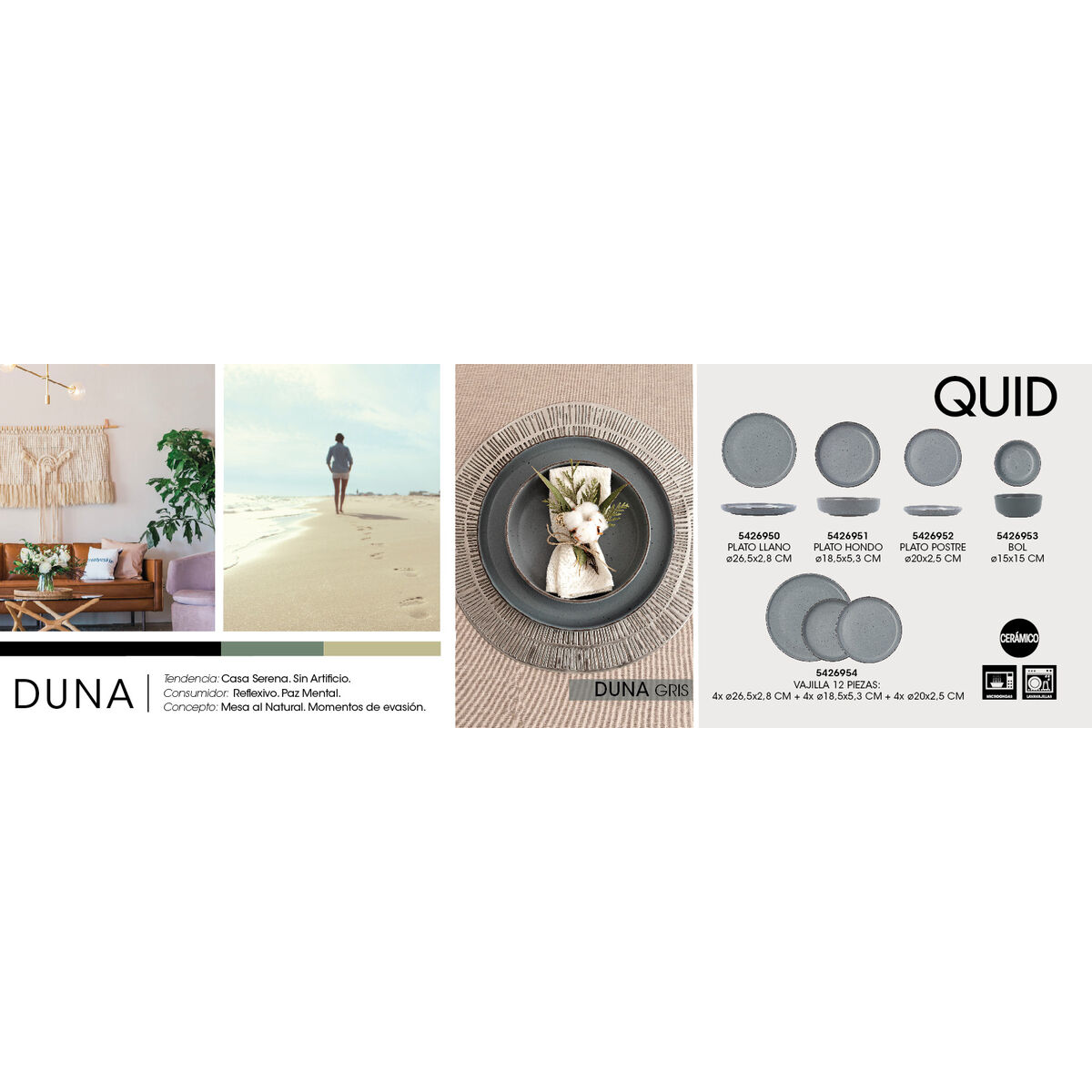 Plato Hondo Quid Duna Gris Cerámica 18,5 x 5,3 cm (12 Unidades)