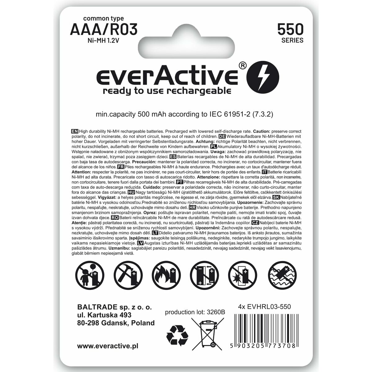 Pilas Recargables EverActive EVHRL03-550 1,2 V