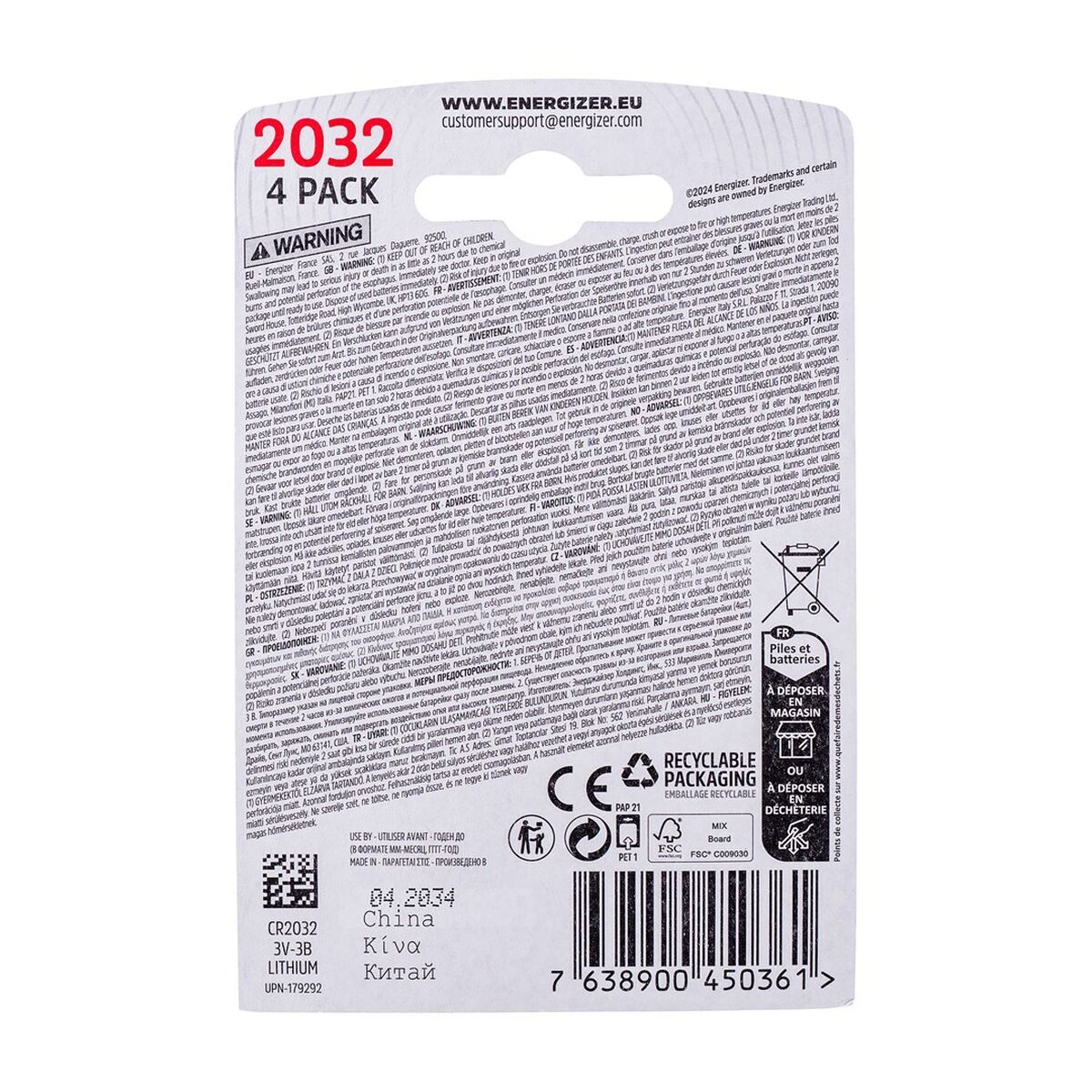 Pila de Litio Energizer 450362 3 V (4 Unidades)