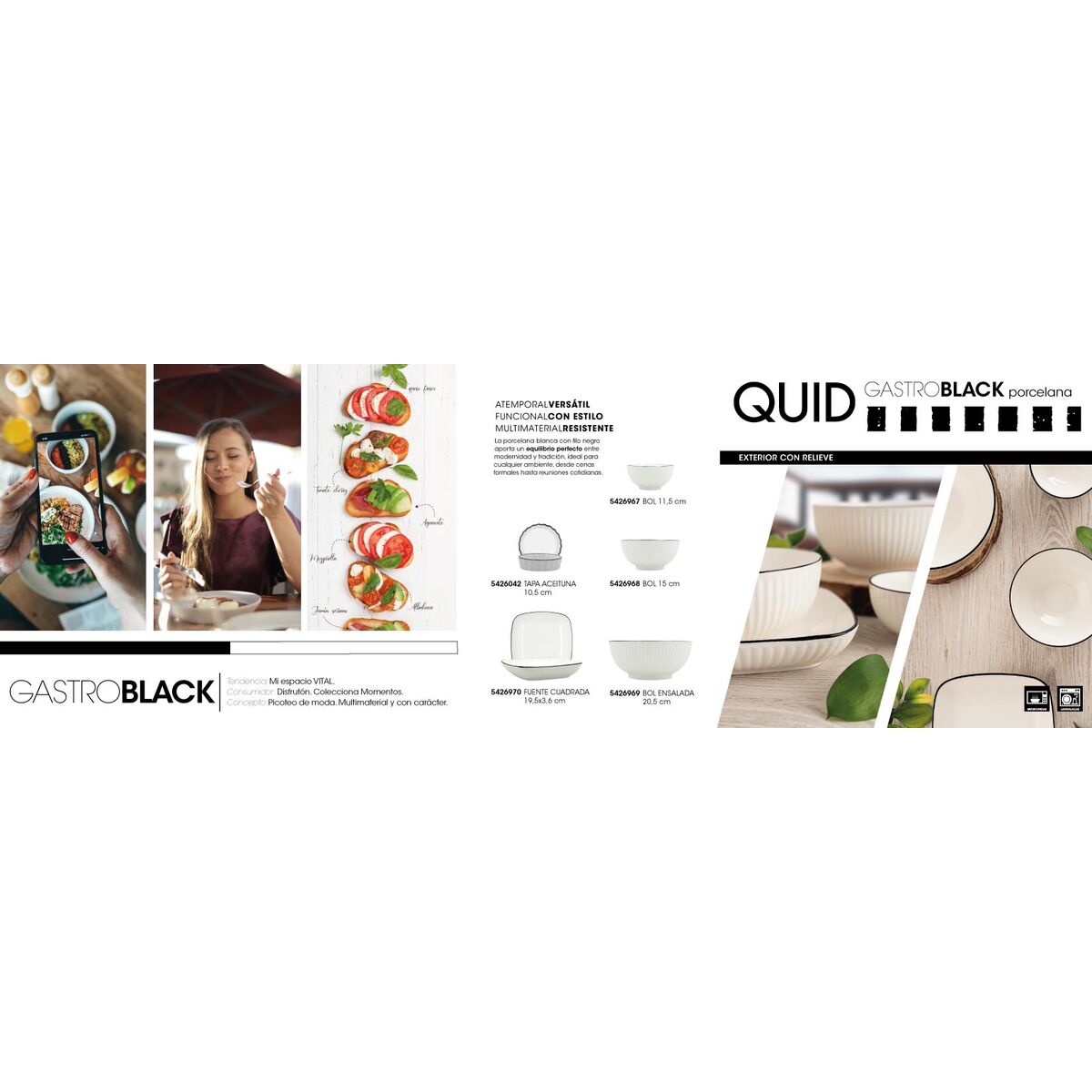 Bol para Aperitivos Quid Gastro Black Blanco Negro Cerámica (12 Unidades)