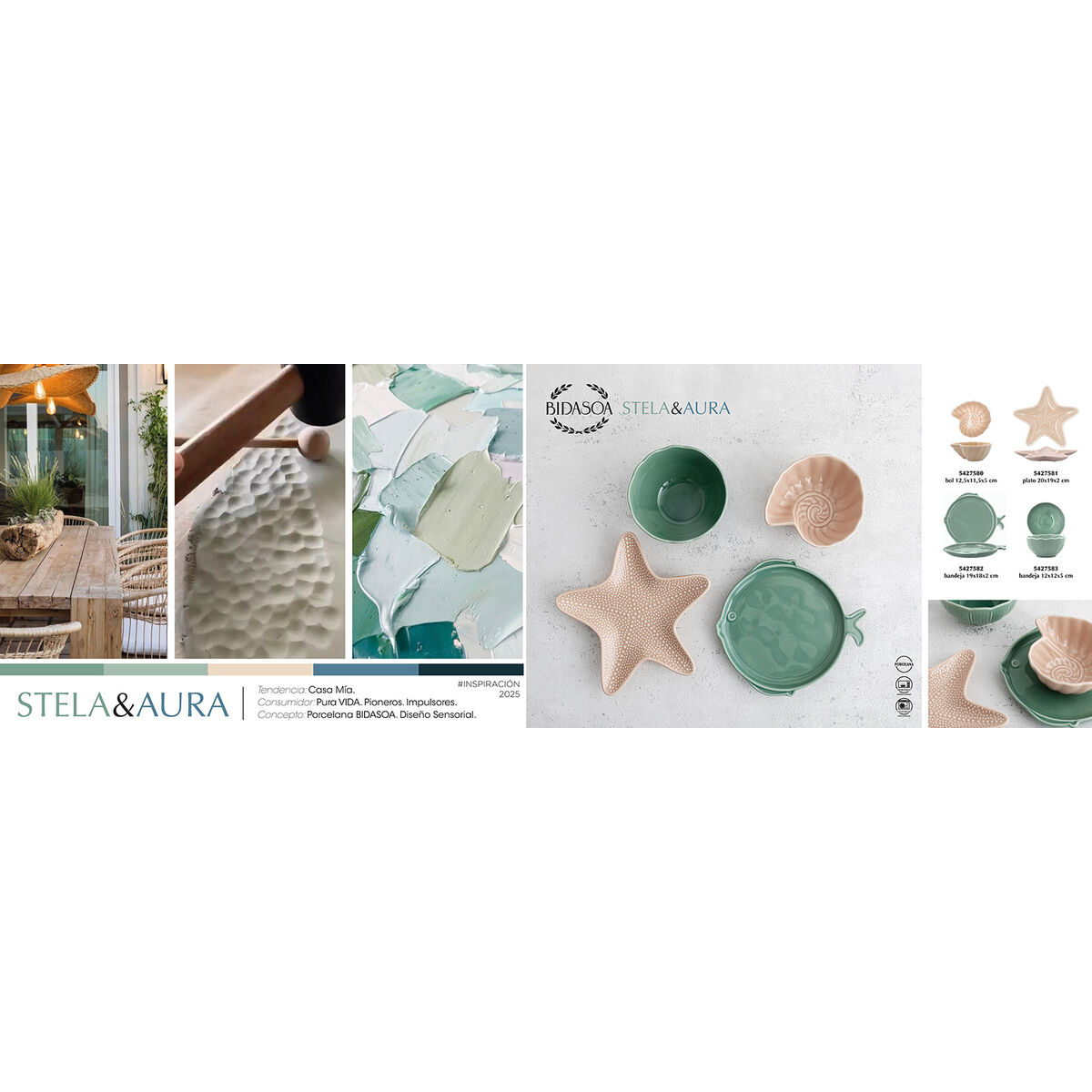 Plato Llano Bidasoa Aura Stela Verde Cerámica Pez 19 x 18 x 2 cm (6 Unidades)