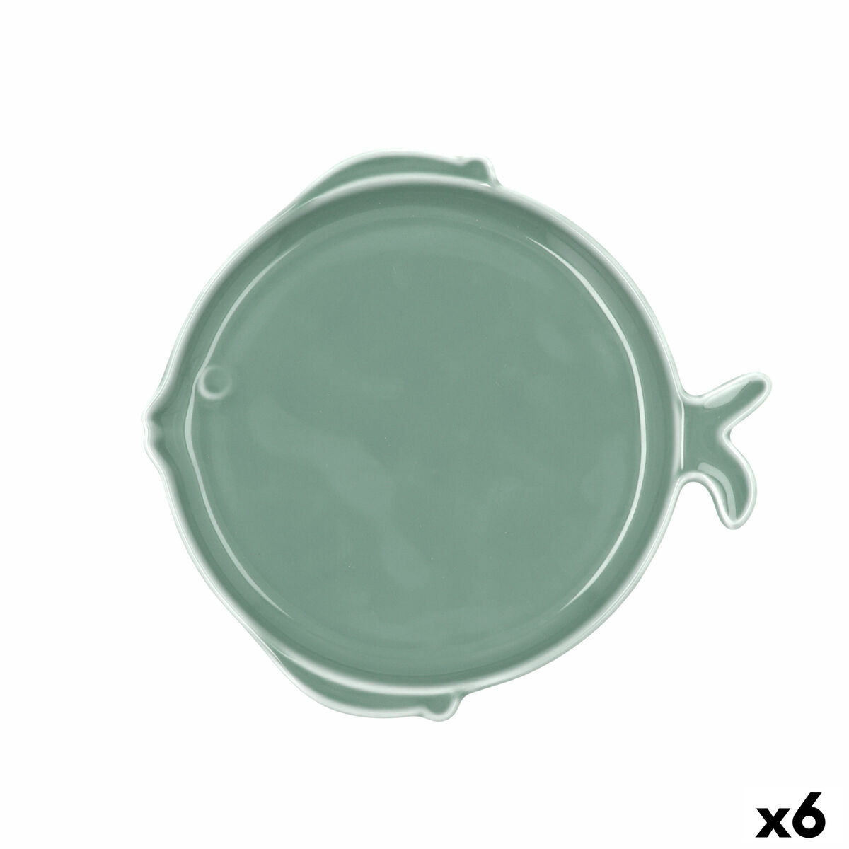 Plato Llano Bidasoa Aura Stela Verde Cerámica Pez 19 x 18 x 2 cm (6 Unidades)