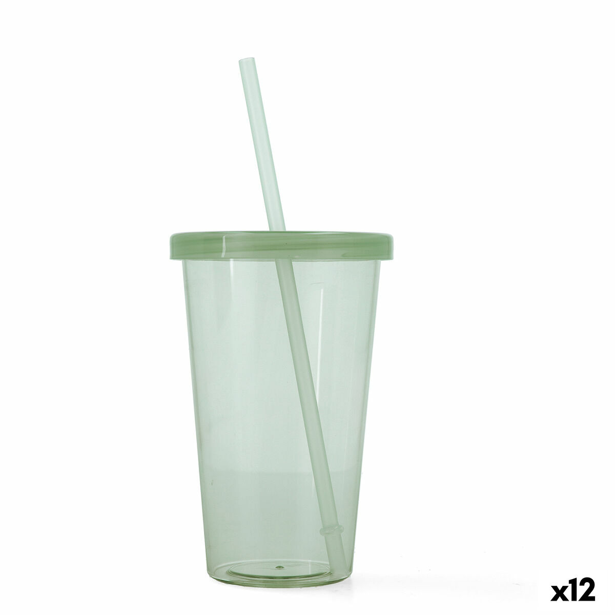 Vaso con Pajita Quid Quidate Verde Plástico 475 ml (12 Unidades)