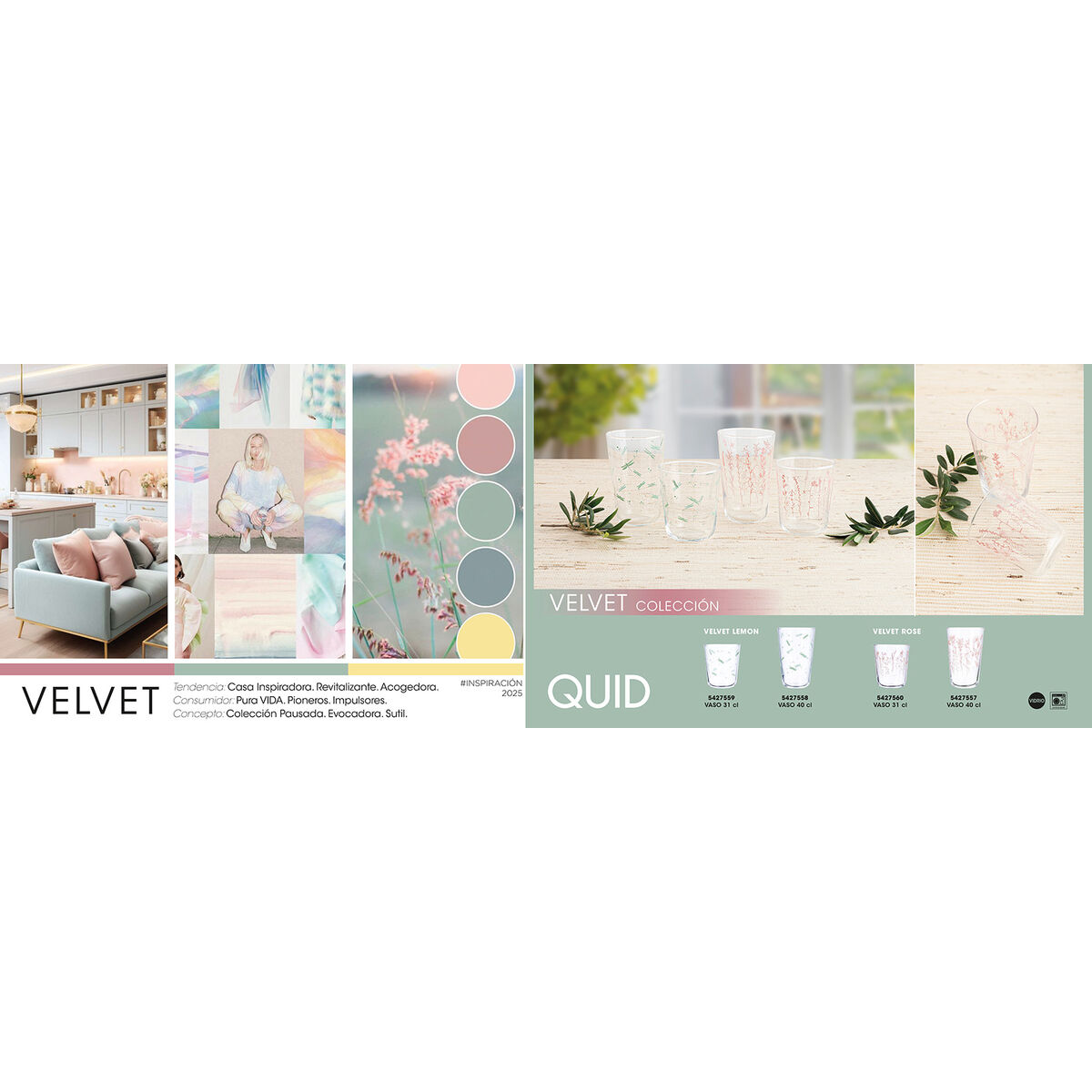 Vaso de agua Quid Velvet Rosa Vidrio 310 ml (12 Unidades)