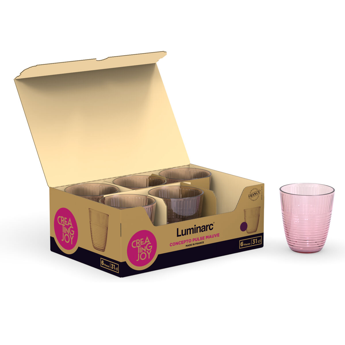 Vaso de agua Luminarc Concepto Rosa Vidrio 310 ml (6 Unidades)