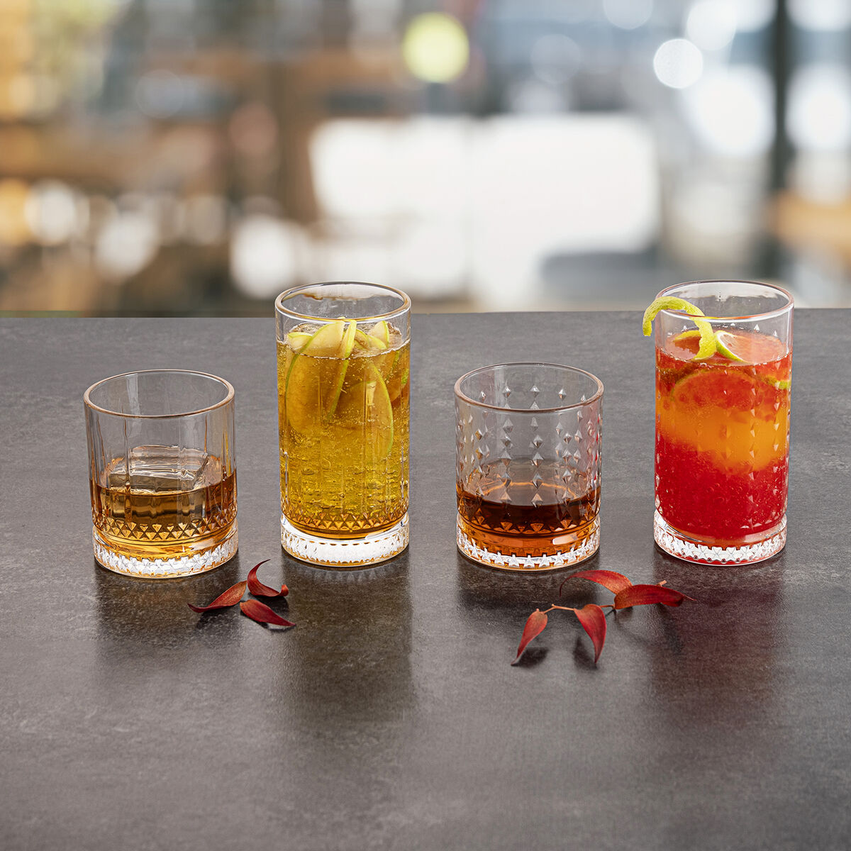 Vaso Quid Style Transparente Vidrio Rayas 370 ml (6 Unidades)