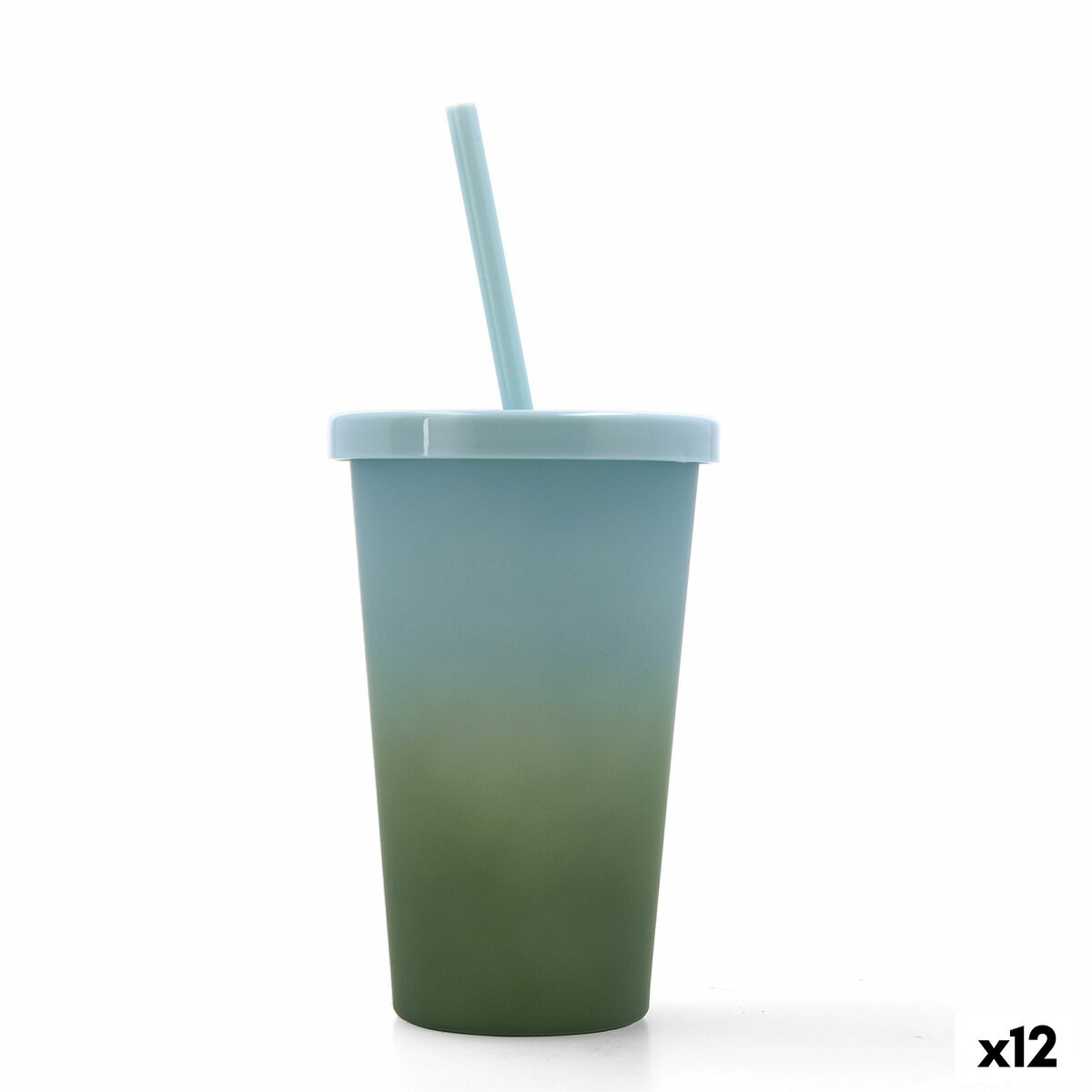 Vaso con Pajita Quid Quidate Verde Plástico 475 ml (12 Unidades)