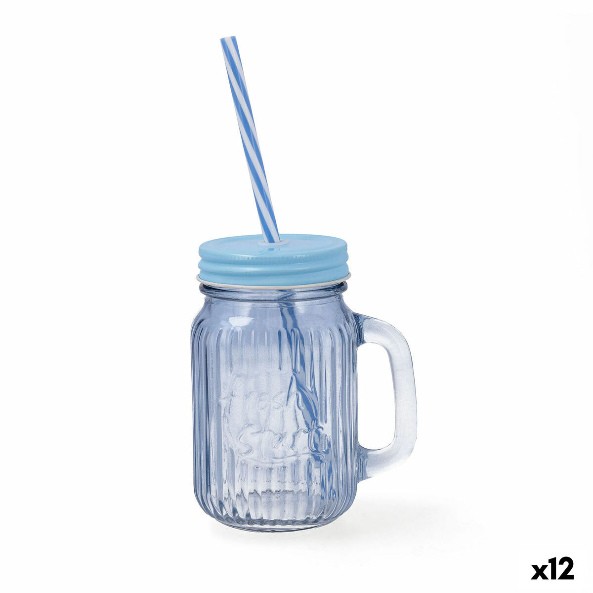 Jarra con Tapa y Pajita Quid Maison Azul Vidrio 450 ml (12 Unidades)