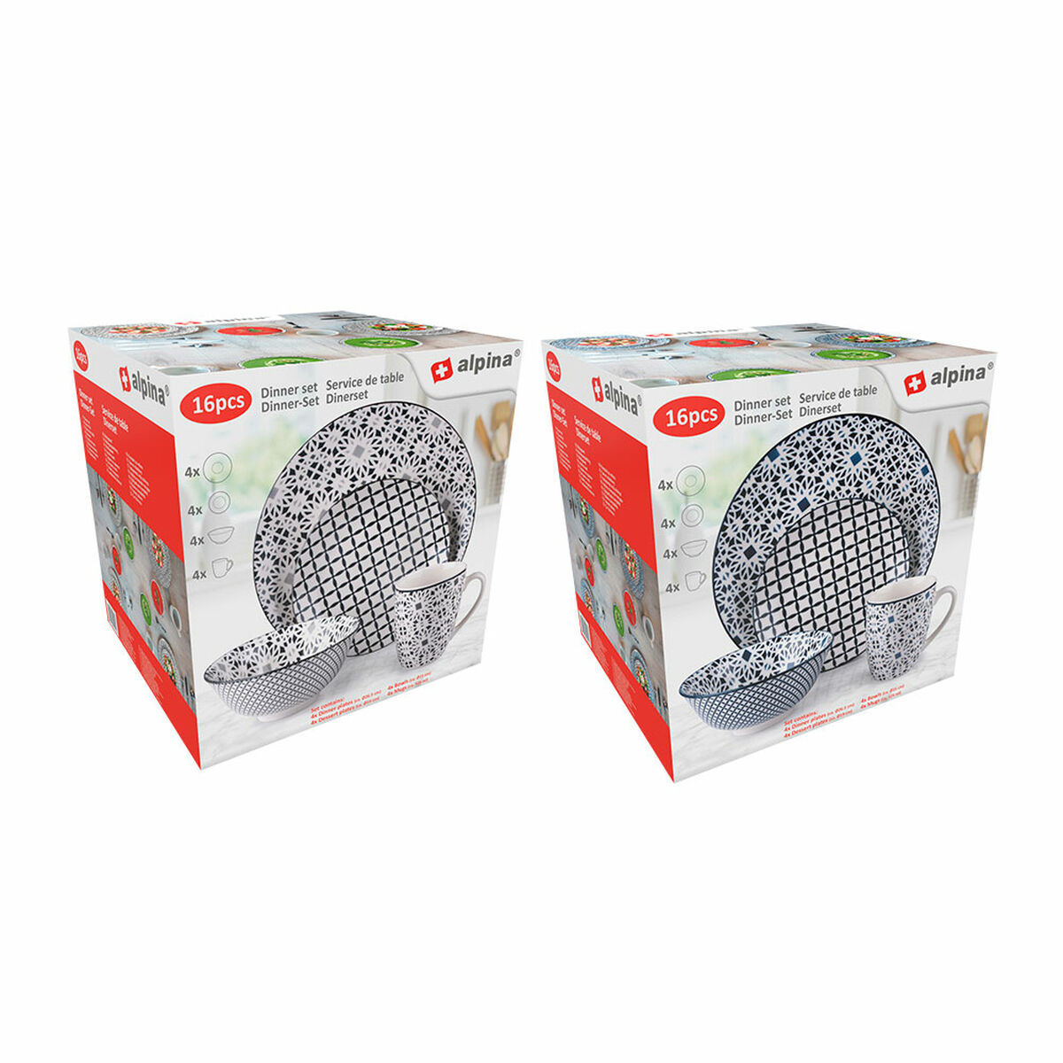 Vajilla Alpina Multicolor Cerámica 16 Piezas (4 Unidades)