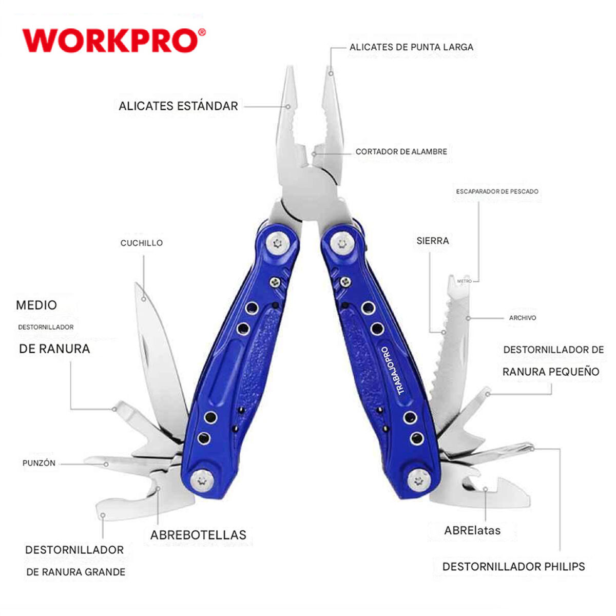 Multiherramienta Workpro 15 in 1 Azul