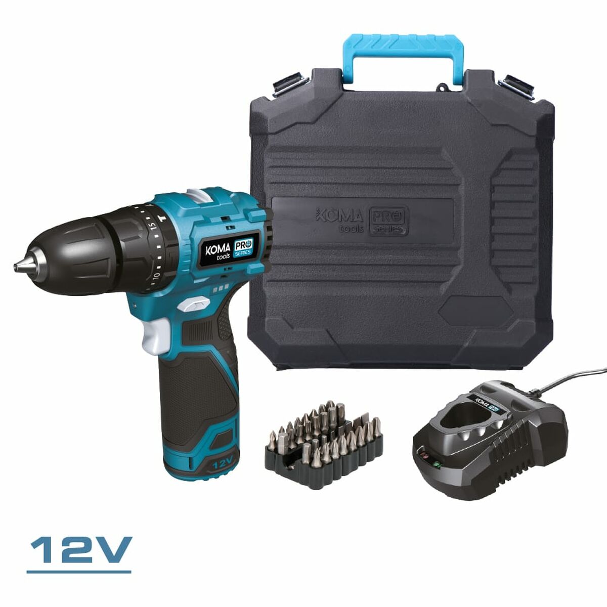 Set de taladro y accesorios Koma Tools 12 V