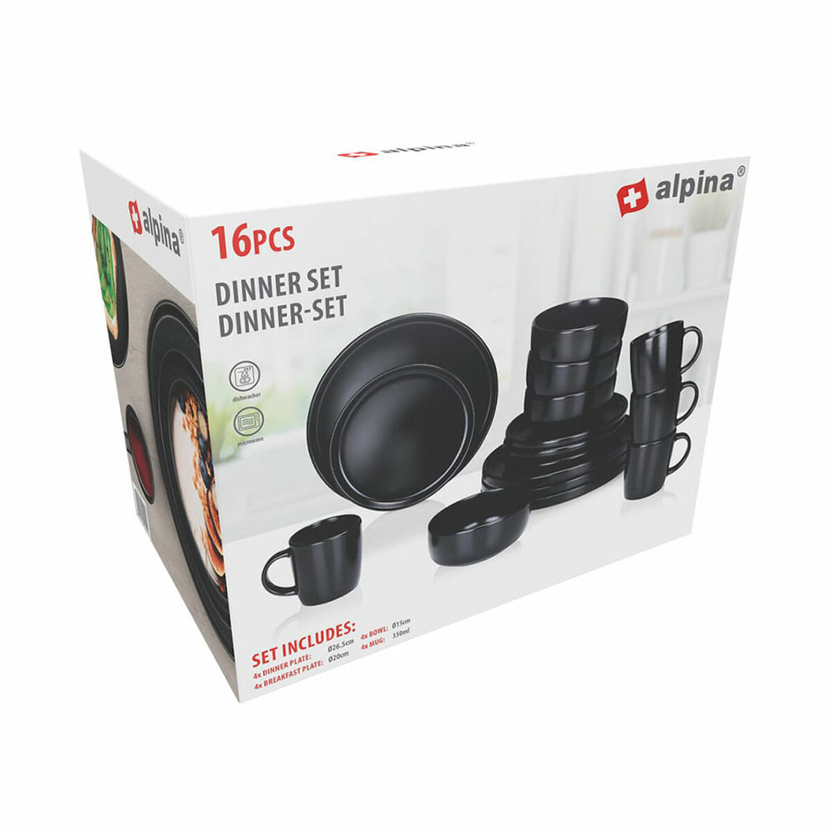 Vajilla Alpina Negro Cerámica 16 Piezas (4 Unidades)