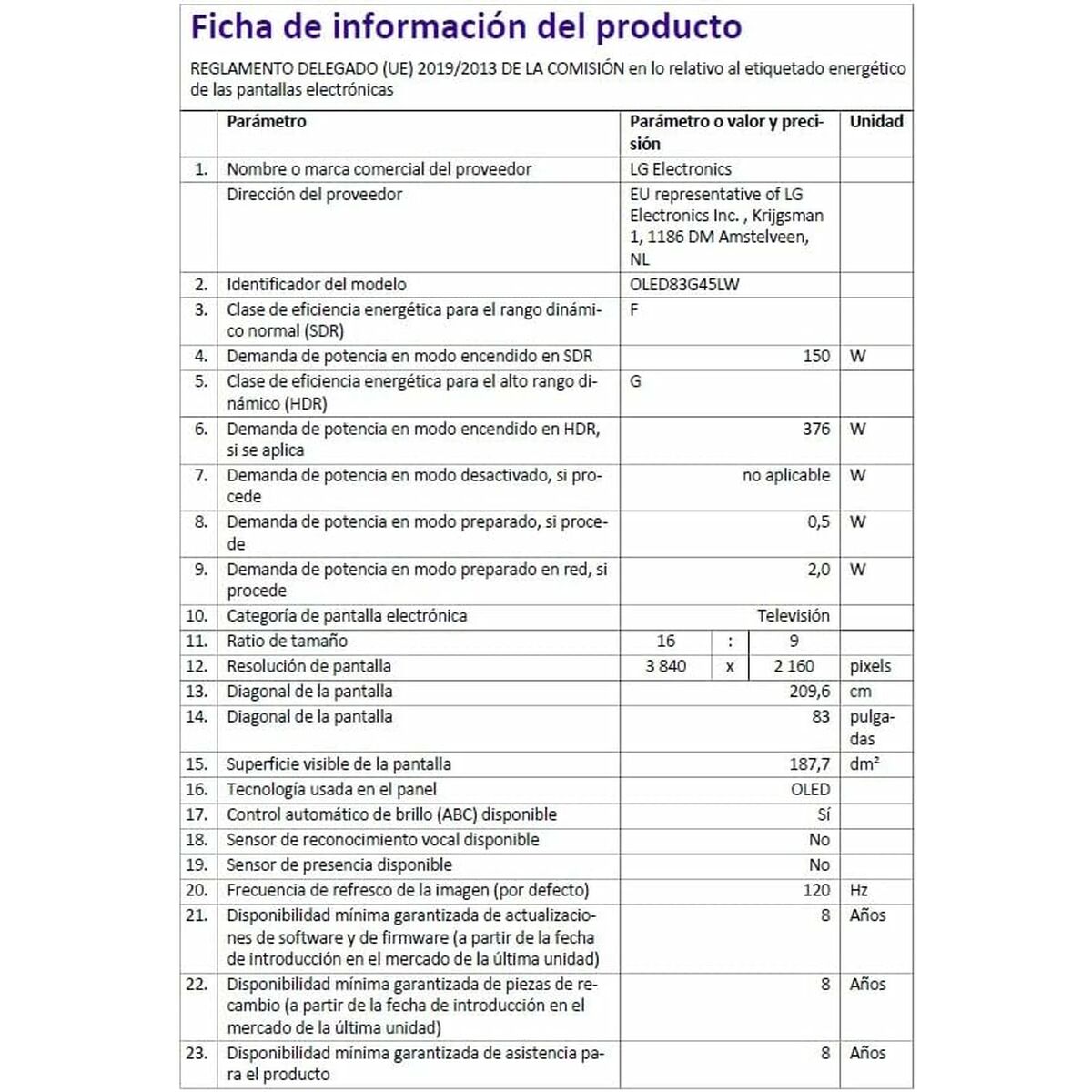 Smart TV LG OLED83G45LW.AEU 4K Ultra HD HDR OLED