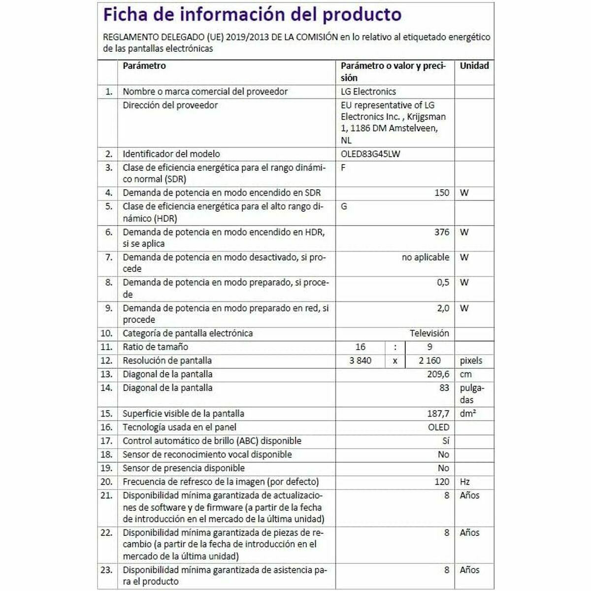 Smart TV LG OLED83G45LW.AEU 4K Ultra HD HDR OLED
