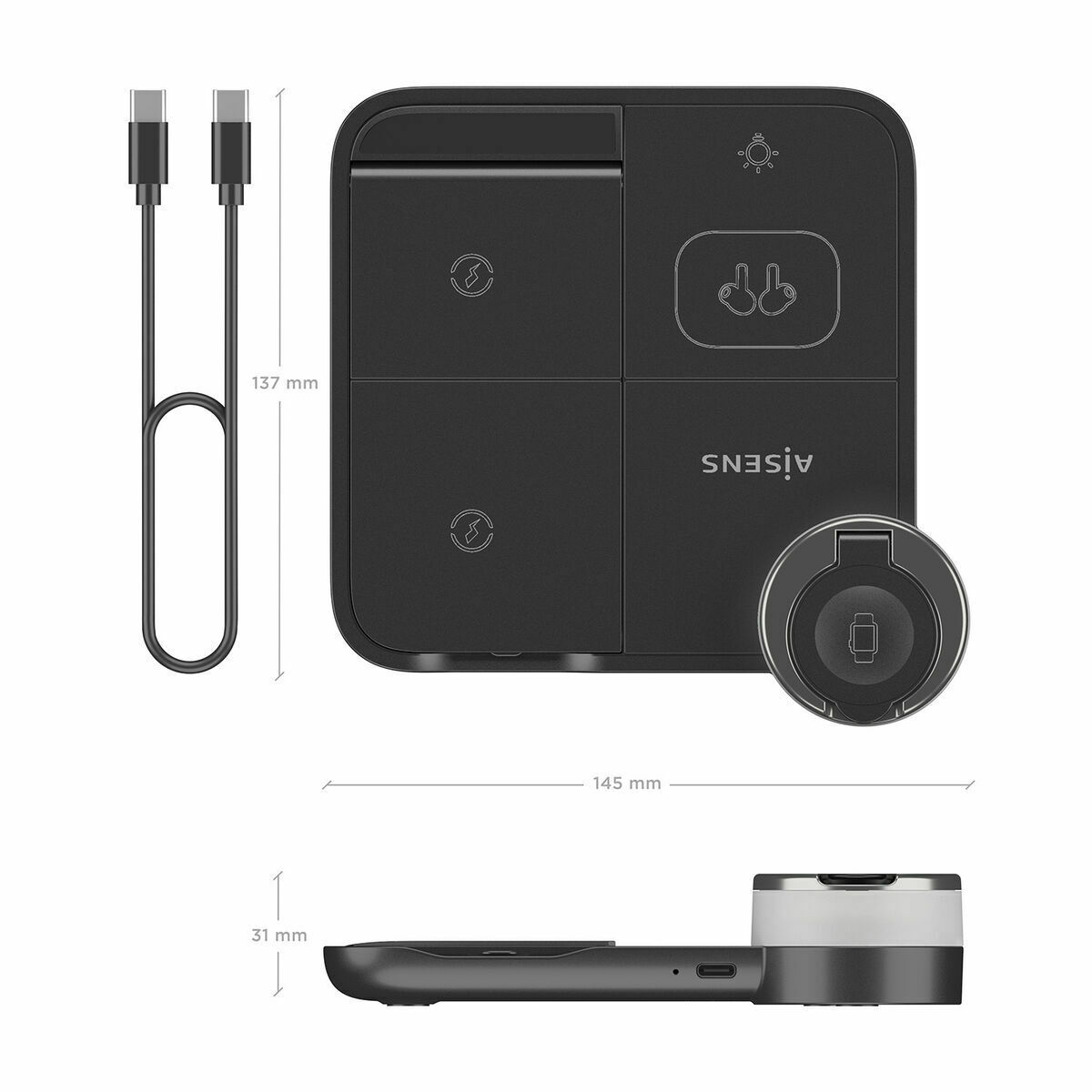 Cargador Inalámbrico Aisens ASCH-15W4WC062-BK Negro 15 W