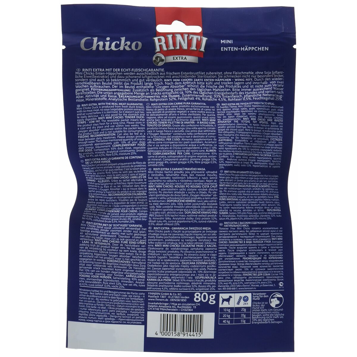 Snack para Perros Rinti Pato 80 g