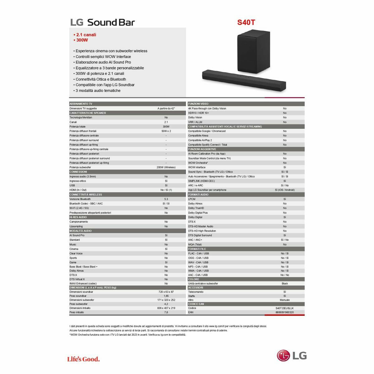 Barra de Sonido LG S40TR.DEUSLLK Negro 400 W