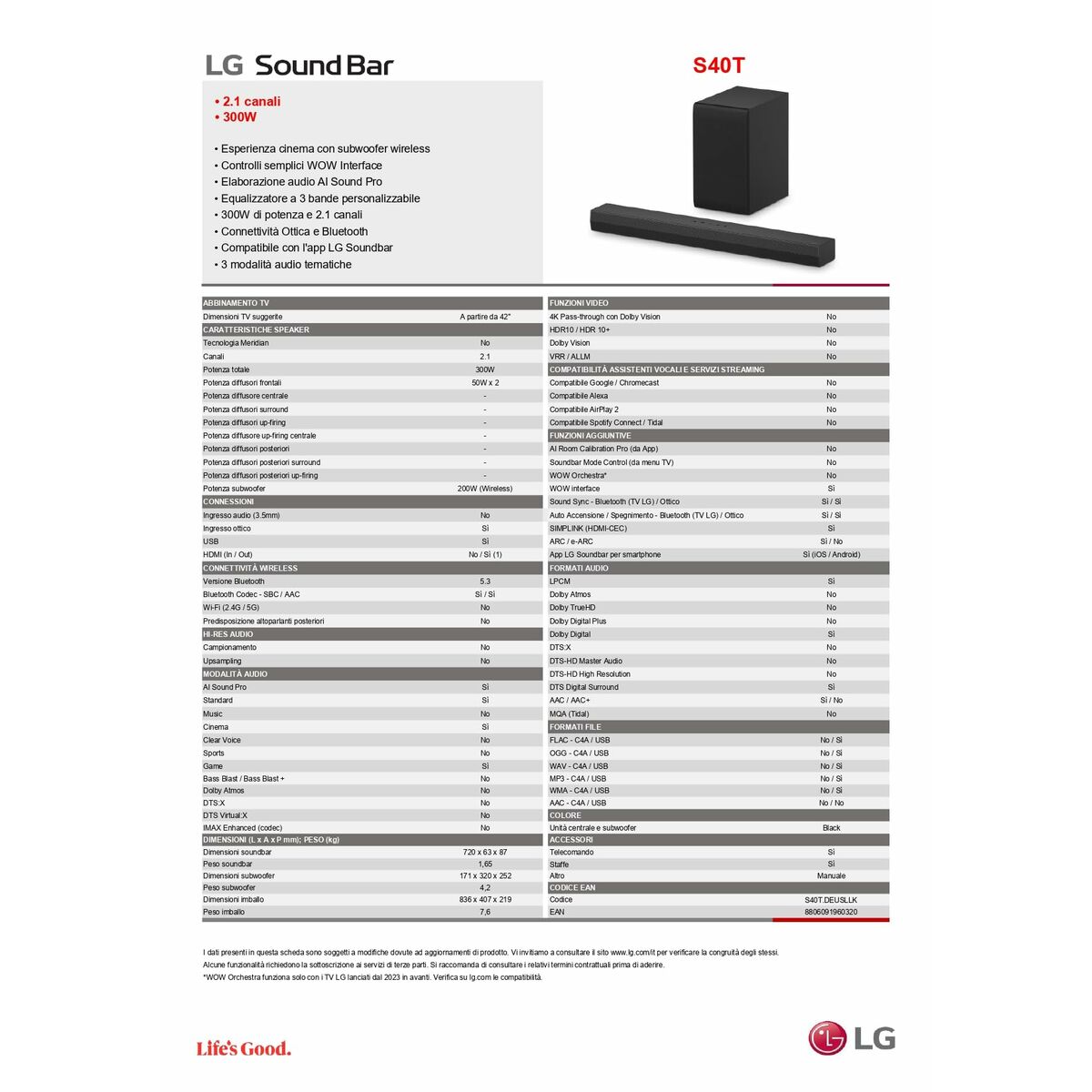 Barra de Sonido LG S40TR.DEUSLLK Negro 400 W