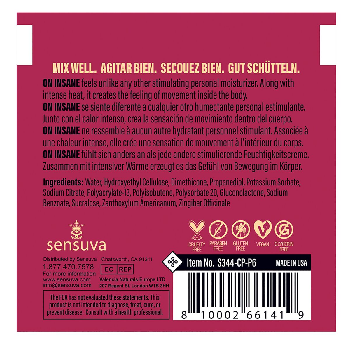 Lubricante Sensuva Cereza 6 ml