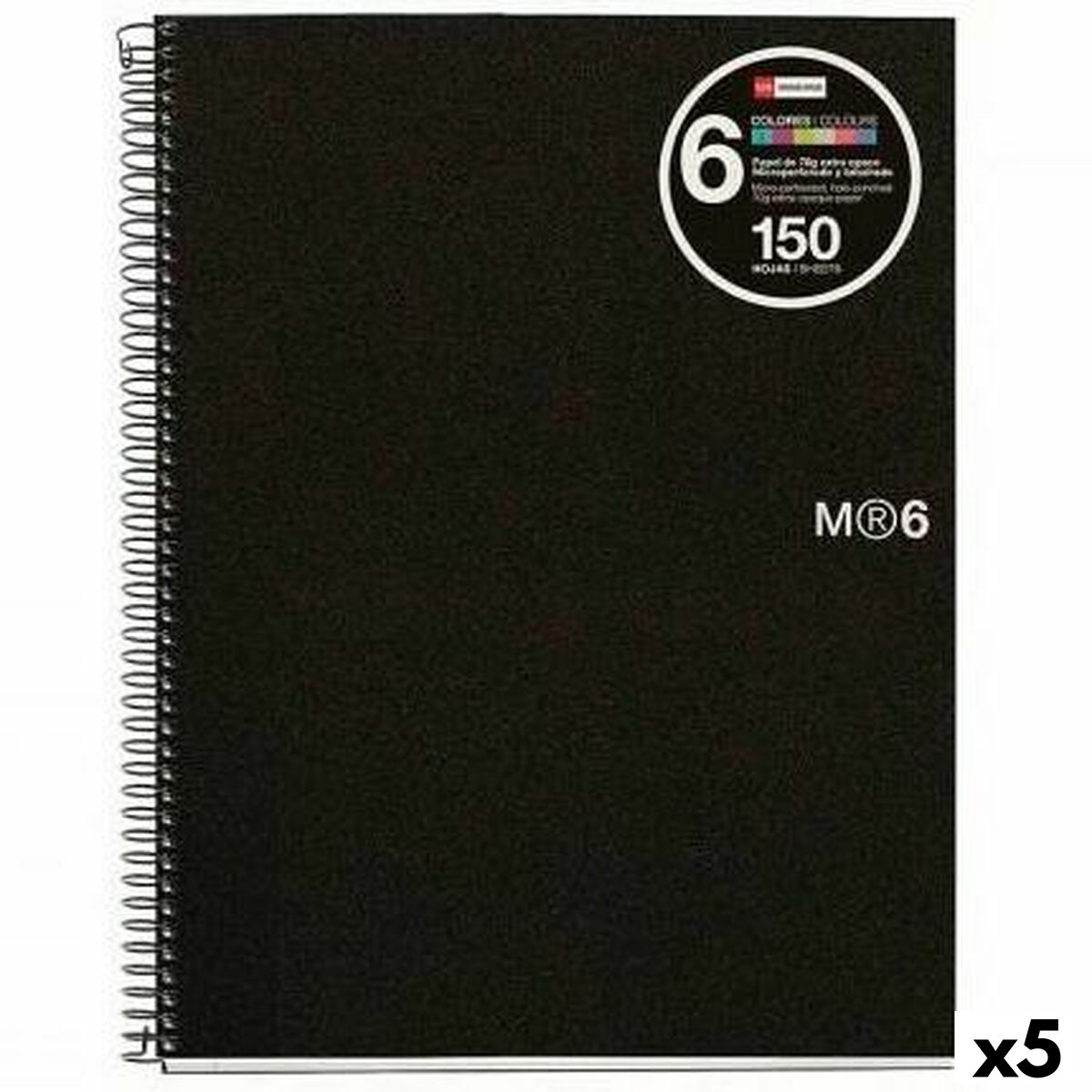 Libreta de Anillas Miquelrius Negro A5 150 Hojas (5 Unidades)