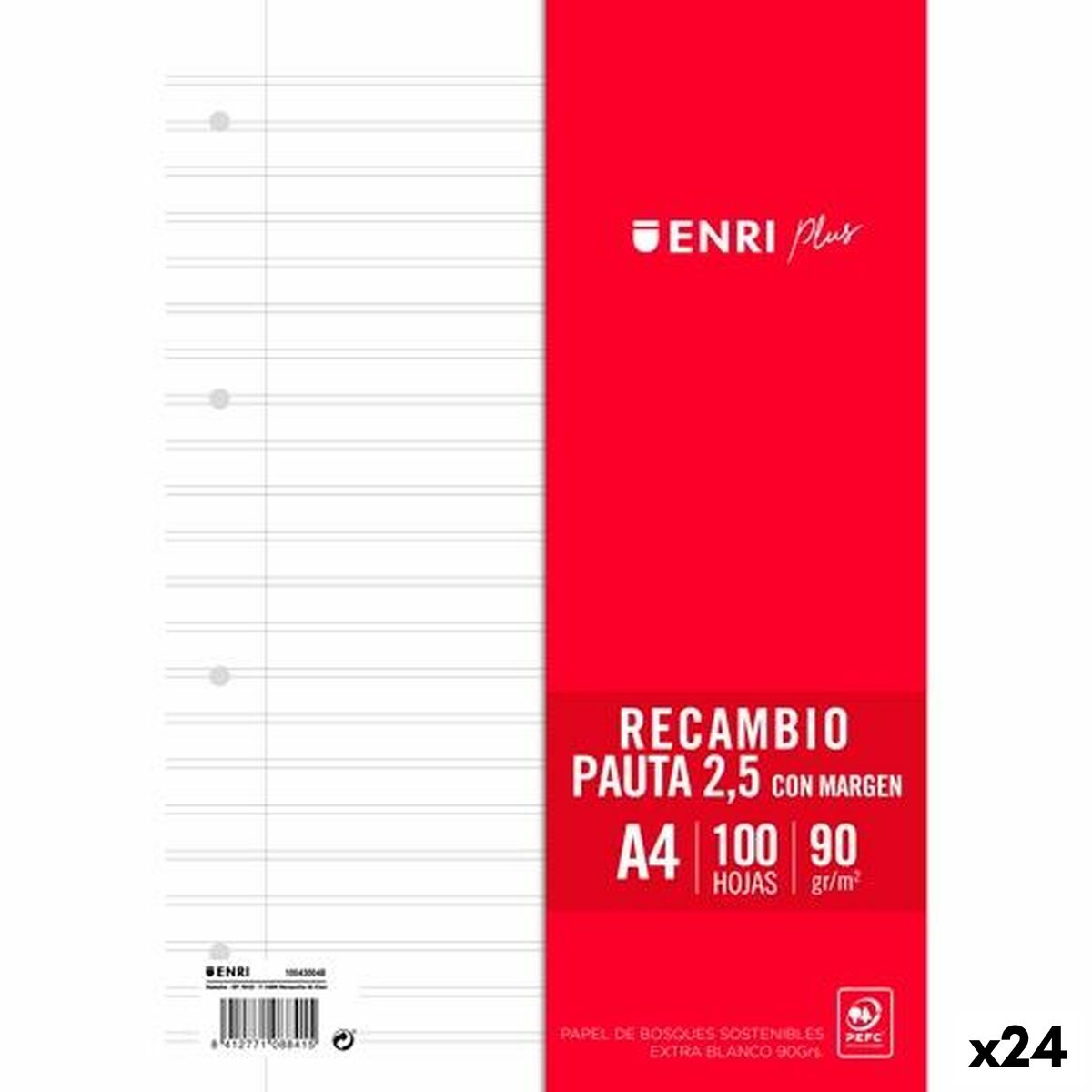 Hojas de repuesto ENRI Blanco A4 100 Hojas (24 Unidades)