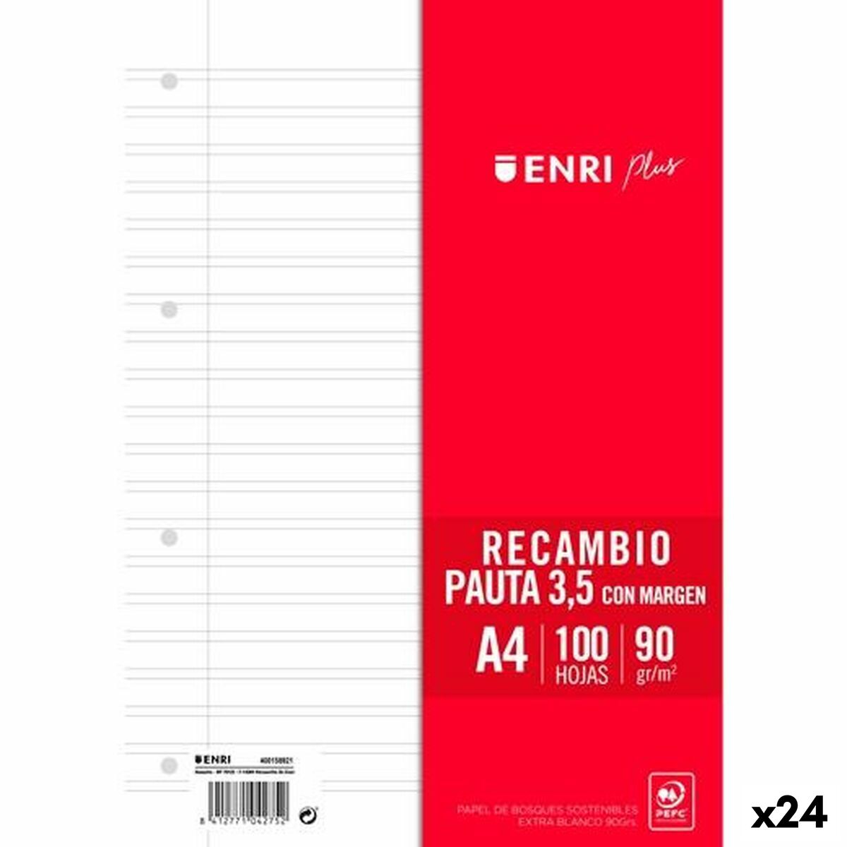 Hojas de repuesto ENRI Blanco A4 100 Hojas (24 Unidades)