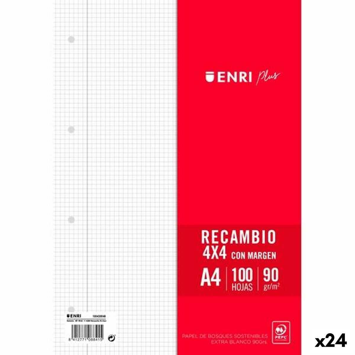Hojas de repuesto ENRI Blanco A4 100 Hojas (24 Unidades)
