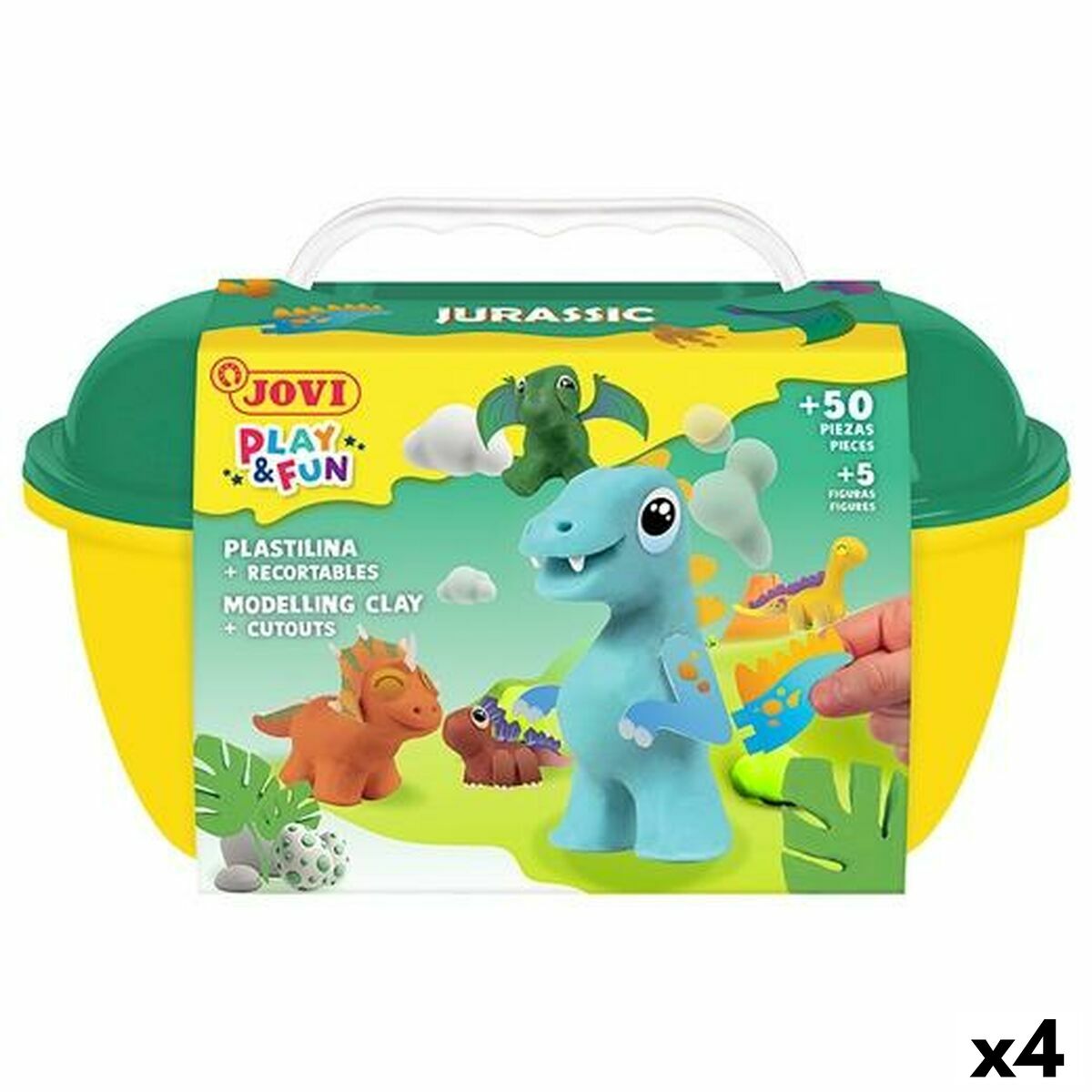 Juego de Plastilina Jovi PLAY&FUN JURASIC Multicolor (4 Unidades)