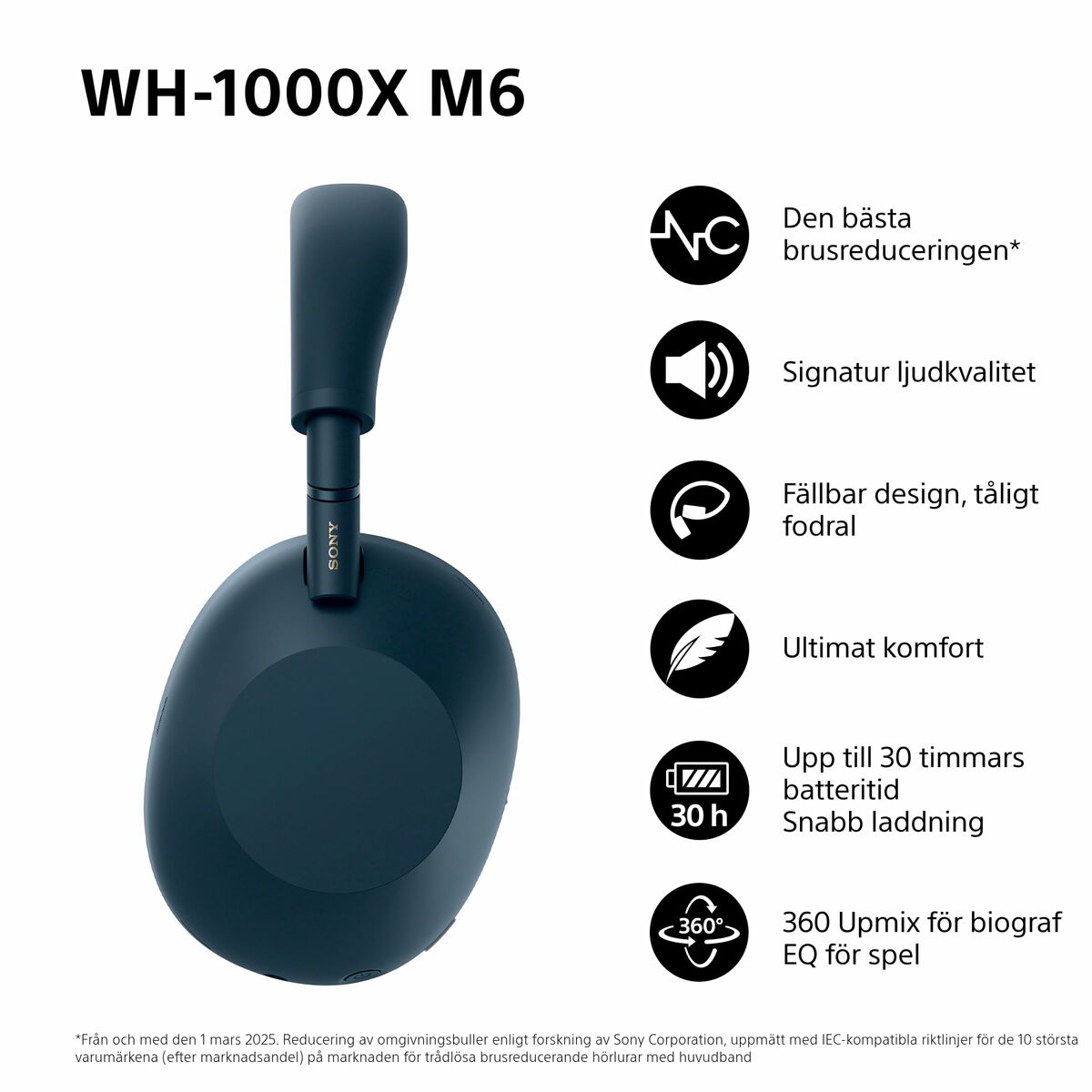 Auriculares Bluetooth Sony WH1000XM6L.CE7 Azul Negro Midnight Blue