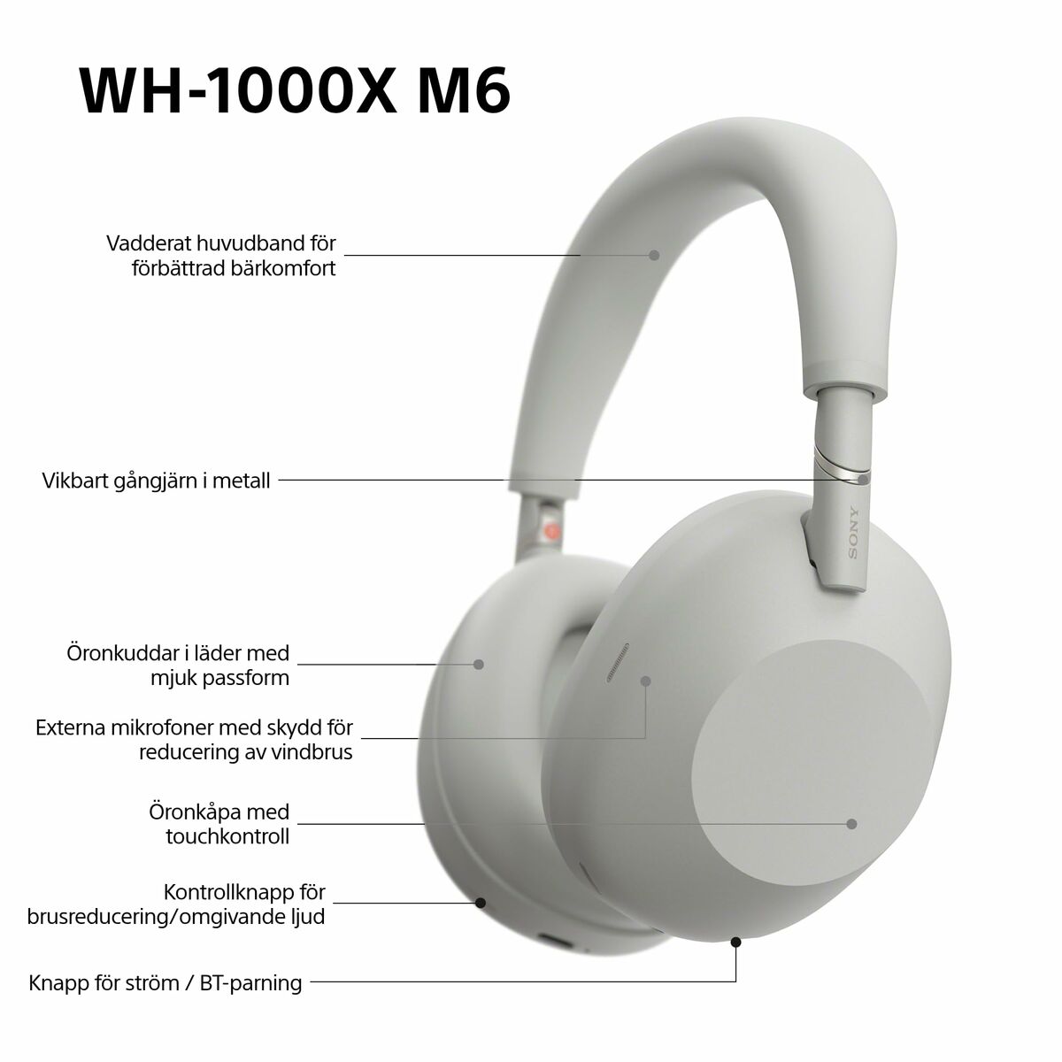 Auriculares Bluetooth Sony WH1000XM6S.CE7 Negro Gris