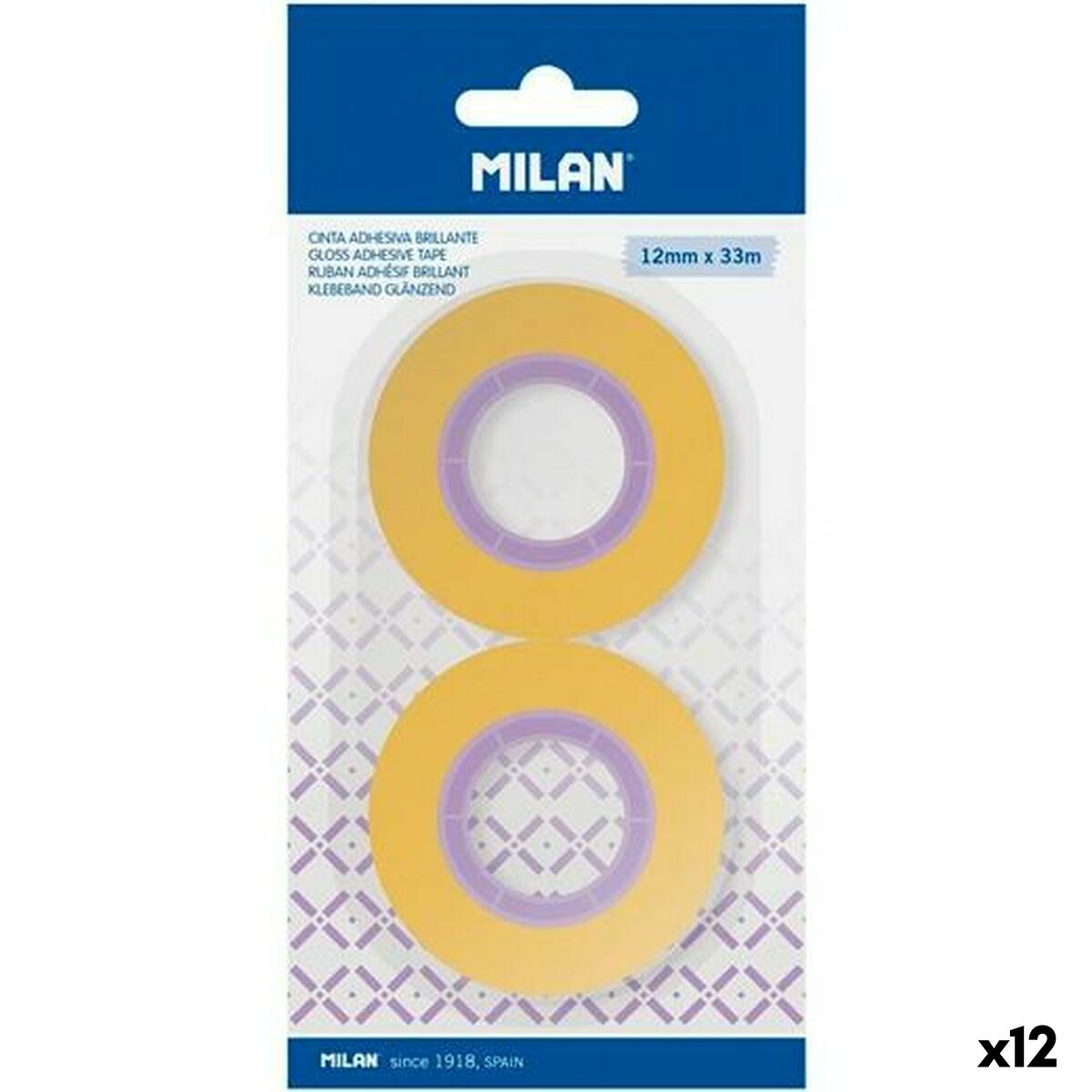 Set de Cintas Adhesivas Milan Amarillo 12 mm x 33 m 2 Piezas (12 Unidades)